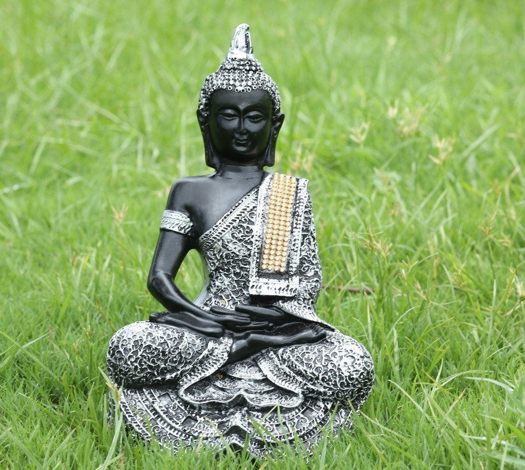 Handcrafted Decorative Meditating Buddha (Size - 25CmxSilver and BlackxPolyresin), 1 Lord Buddha Idol 2