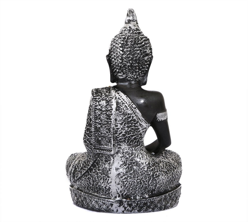 Handcrafted Decorative Meditating Buddha (Size - 25CmxSilver and BlackxPolyresin), 1 Lord Buddha Idol 4