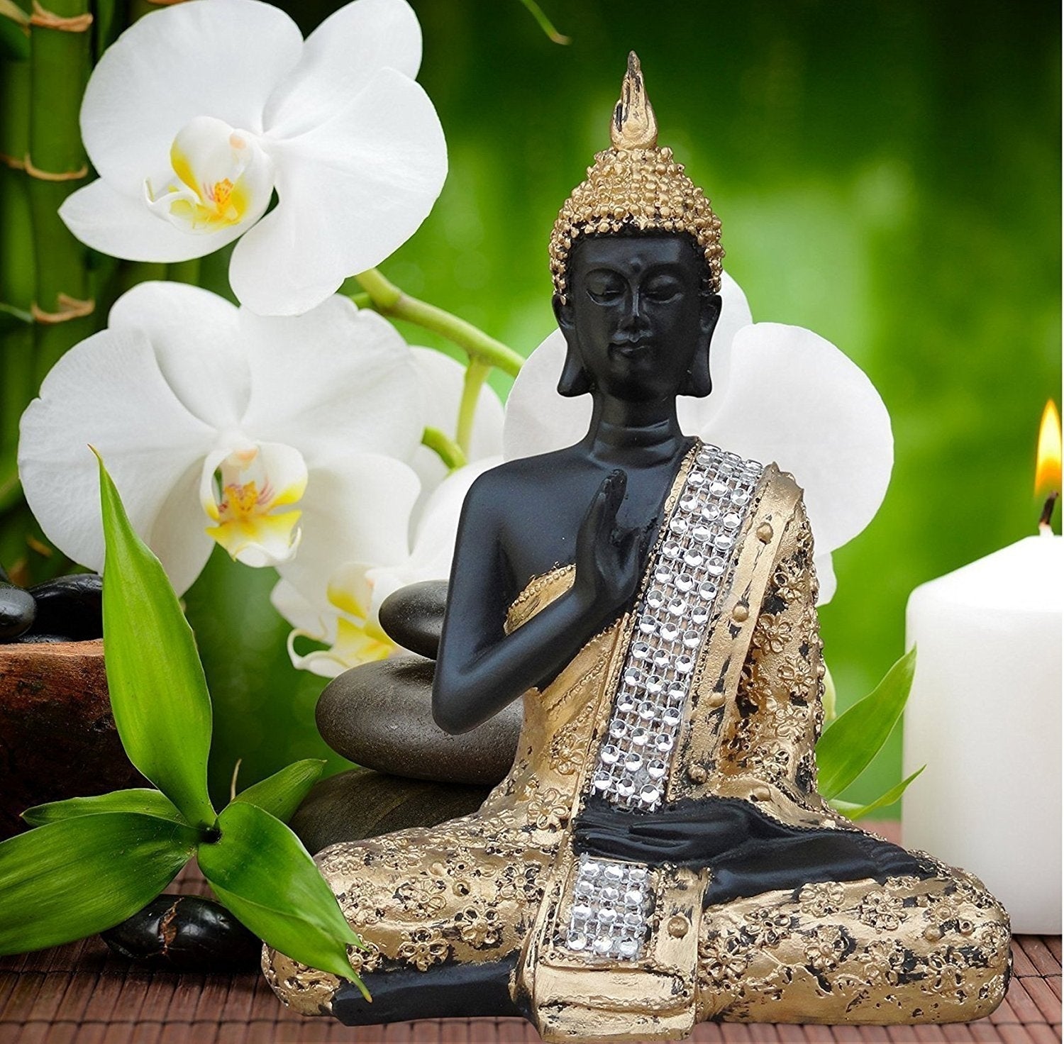 Handcrafted Decorative Meditating Buddha (Size - 17CmxGolden and BlackxPolyresin), 1 Lord Buddha Idol