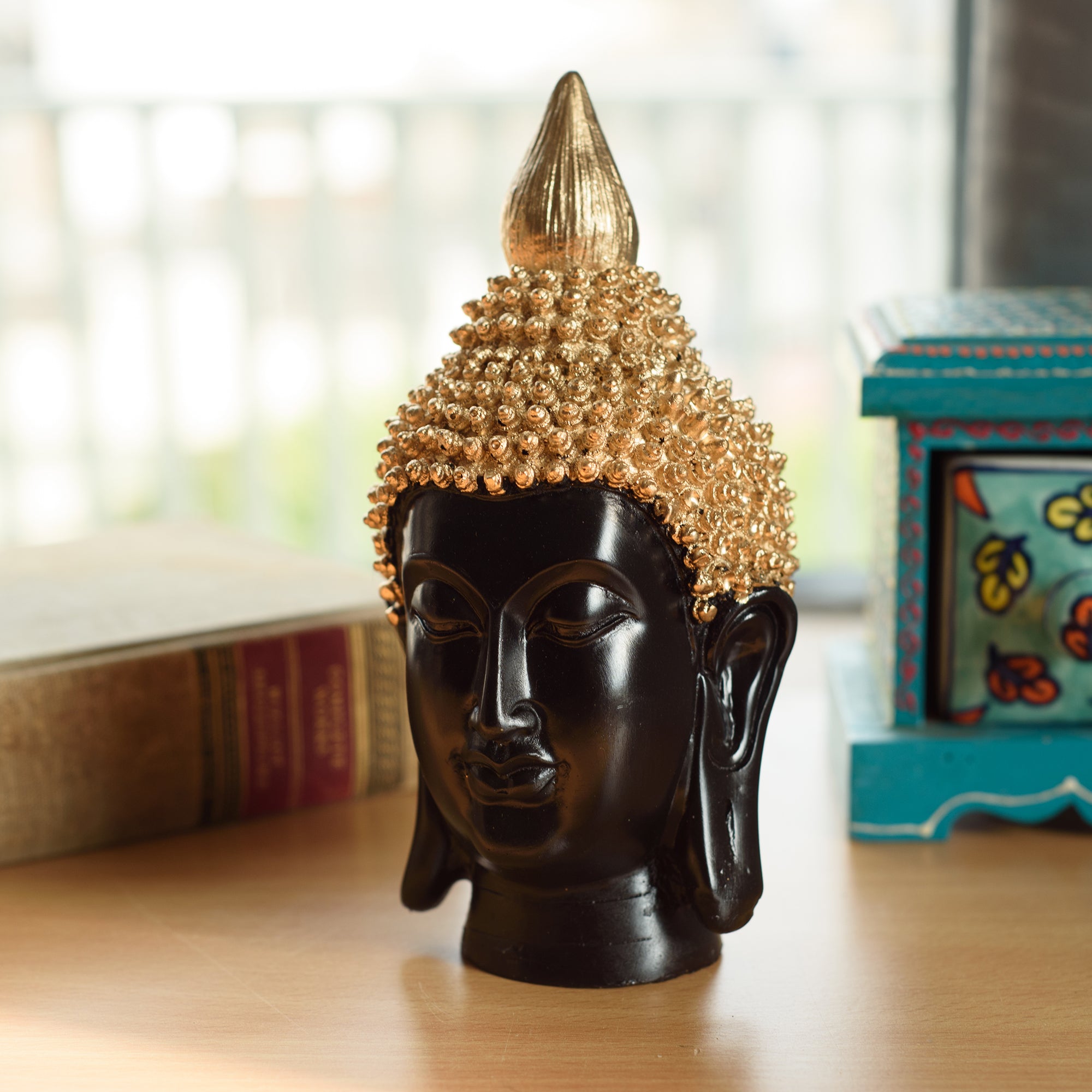 Polyresin Golden and Black Meditating Buddha Head Statue