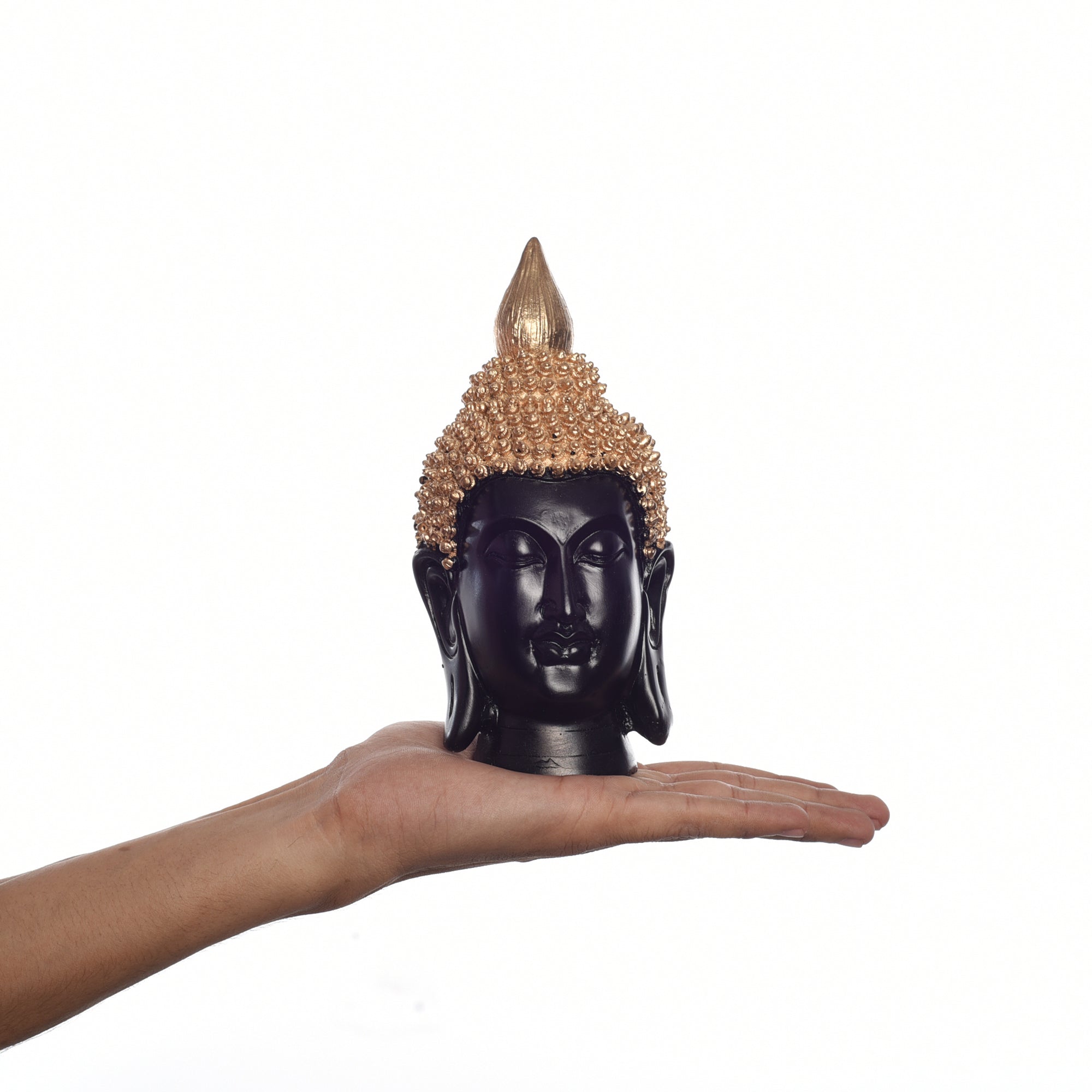 Polyresin Golden and Black Meditating Buddha Head Statue 5