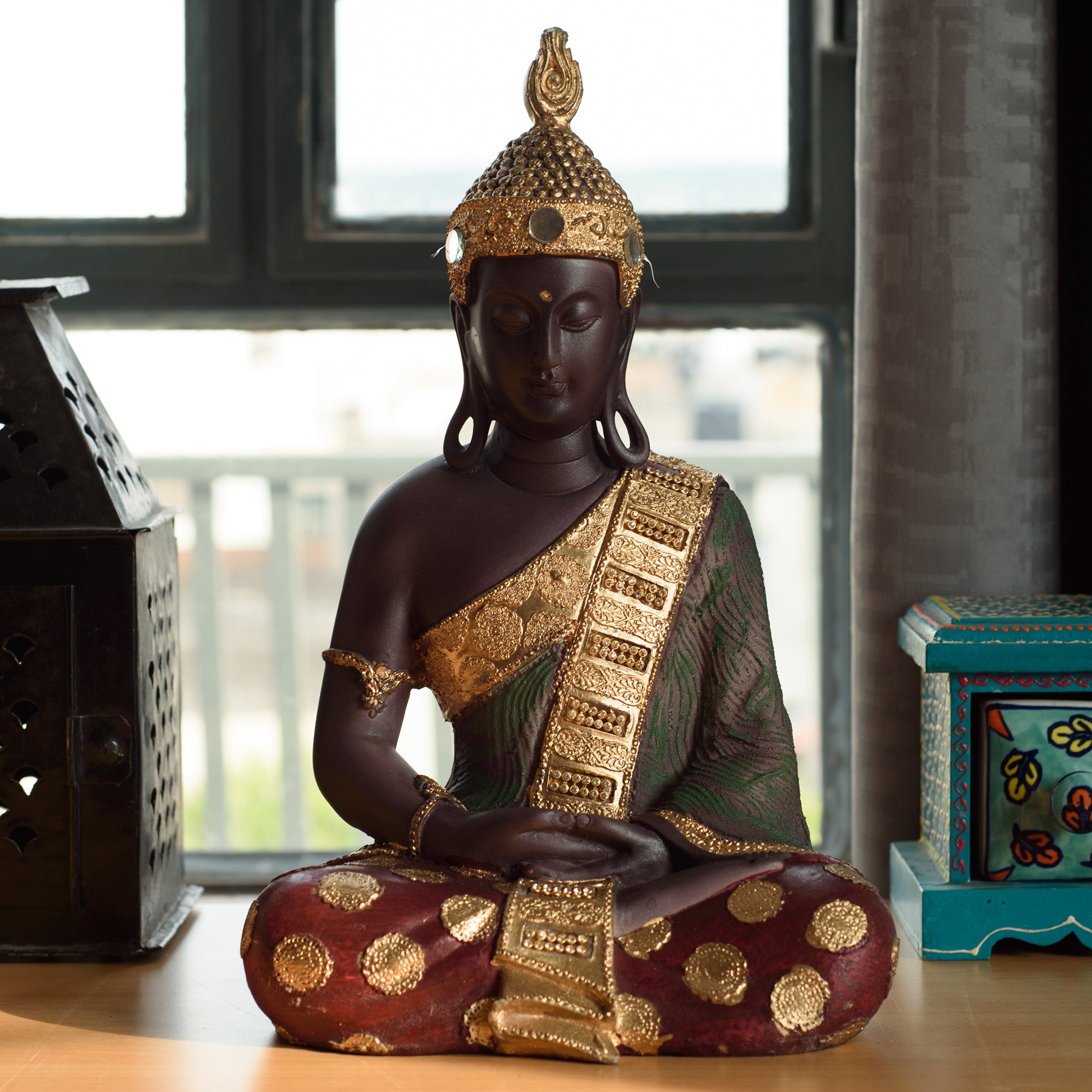Polyresin Brown and Gold Handcrafted Meditating Buddha Statue