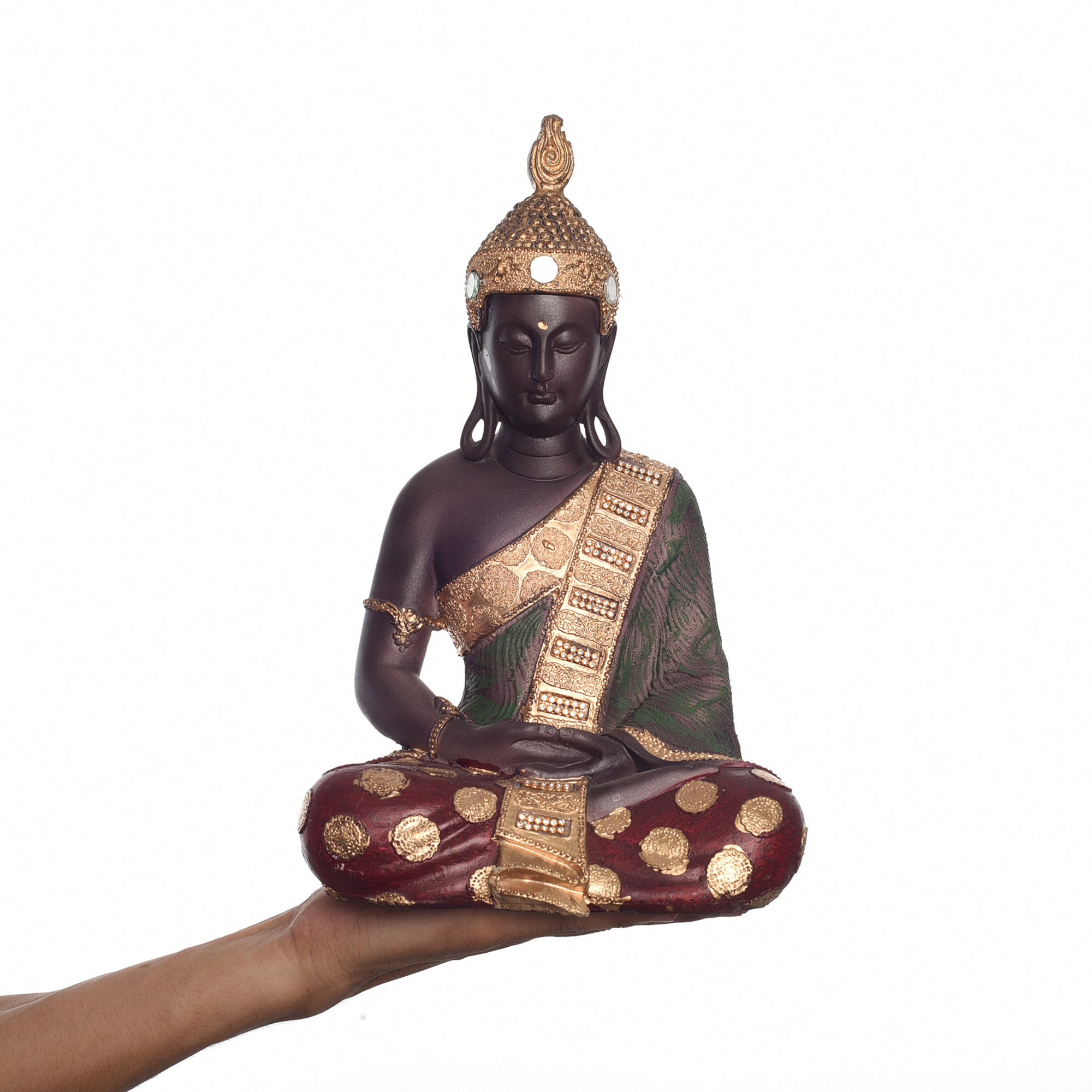 Polyresin Brown and Gold Handcrafted Meditating Buddha Statue 5