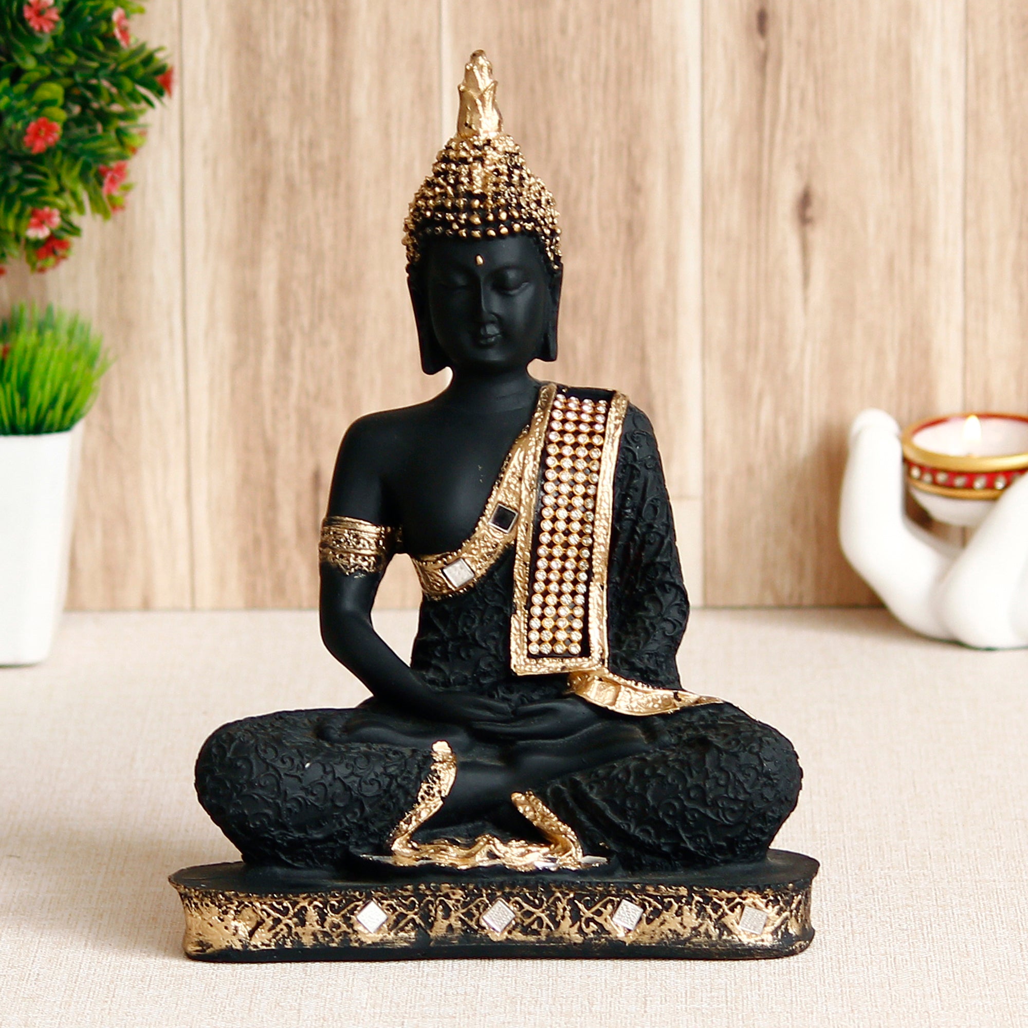 Golden & Black Meditating Buddha Handcrafted Polyresin Figurine 1