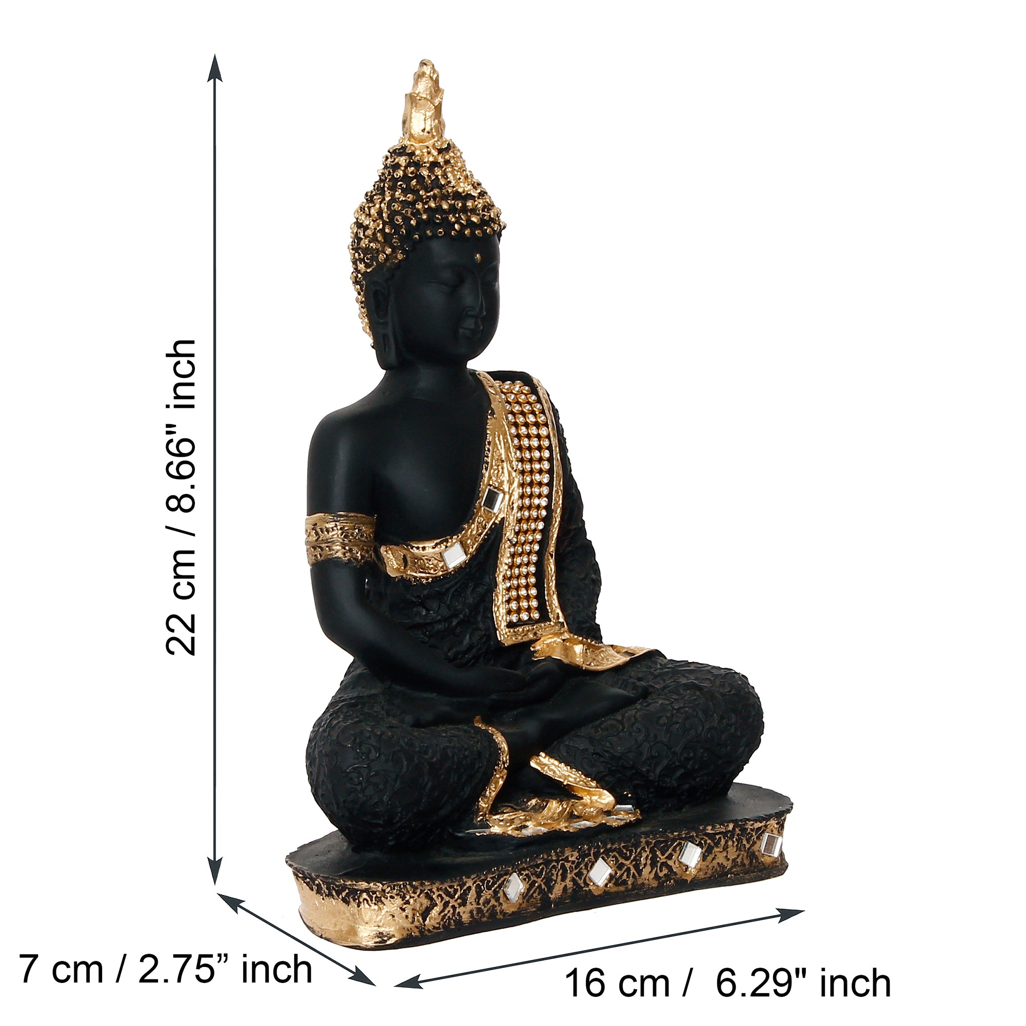 Golden & Black Meditating Buddha Handcrafted Polyresin Figurine 3