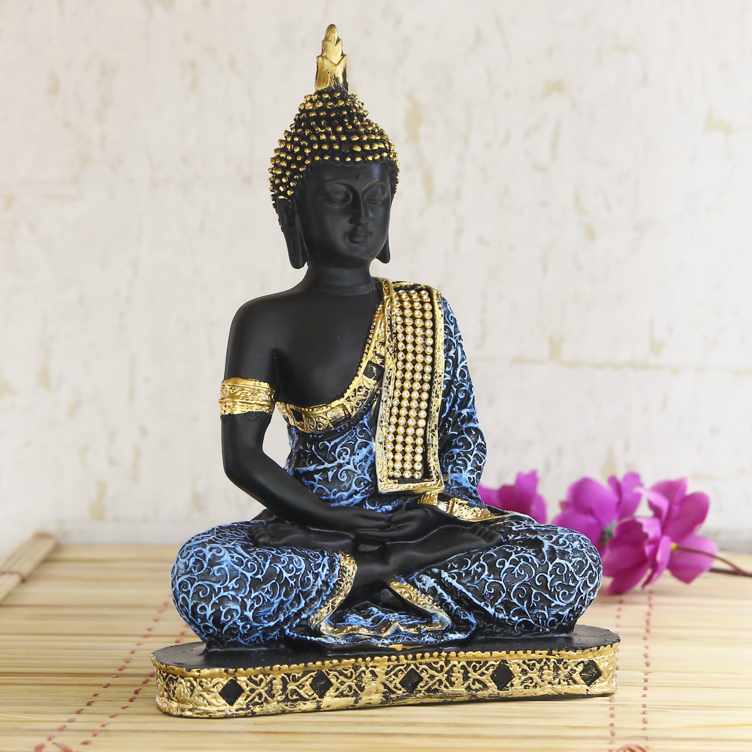 Blue Meditating Buddha Decorative Showpiece - 24 cm