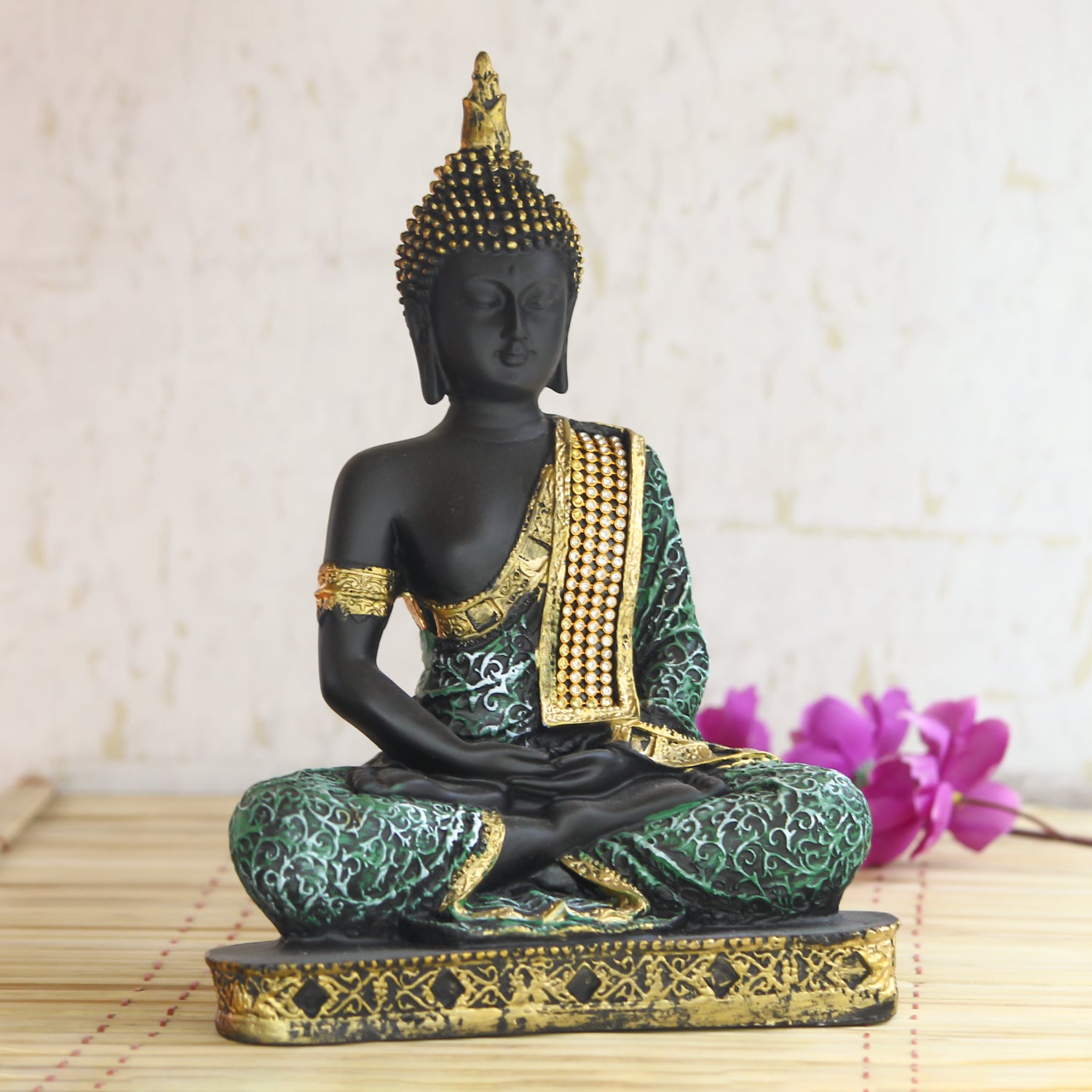Green Meditating Buddha Decorative Showpiece - 24 cm