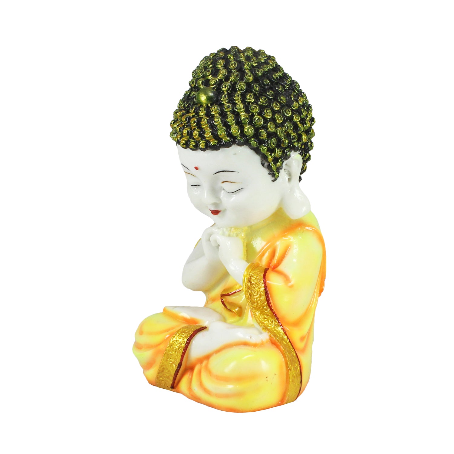 Polyresin Yellow and White Praying Monk Buddha Statue 3