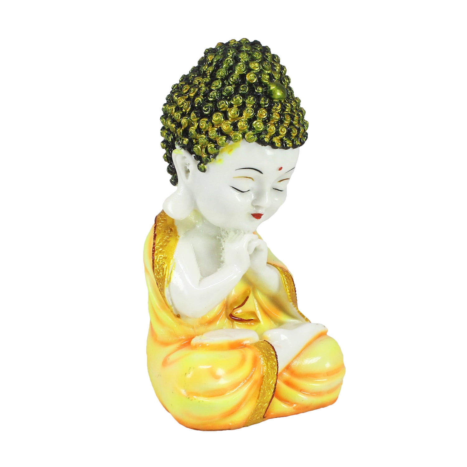 Polyresin Yellow and White Praying Monk Buddha Statue 4
