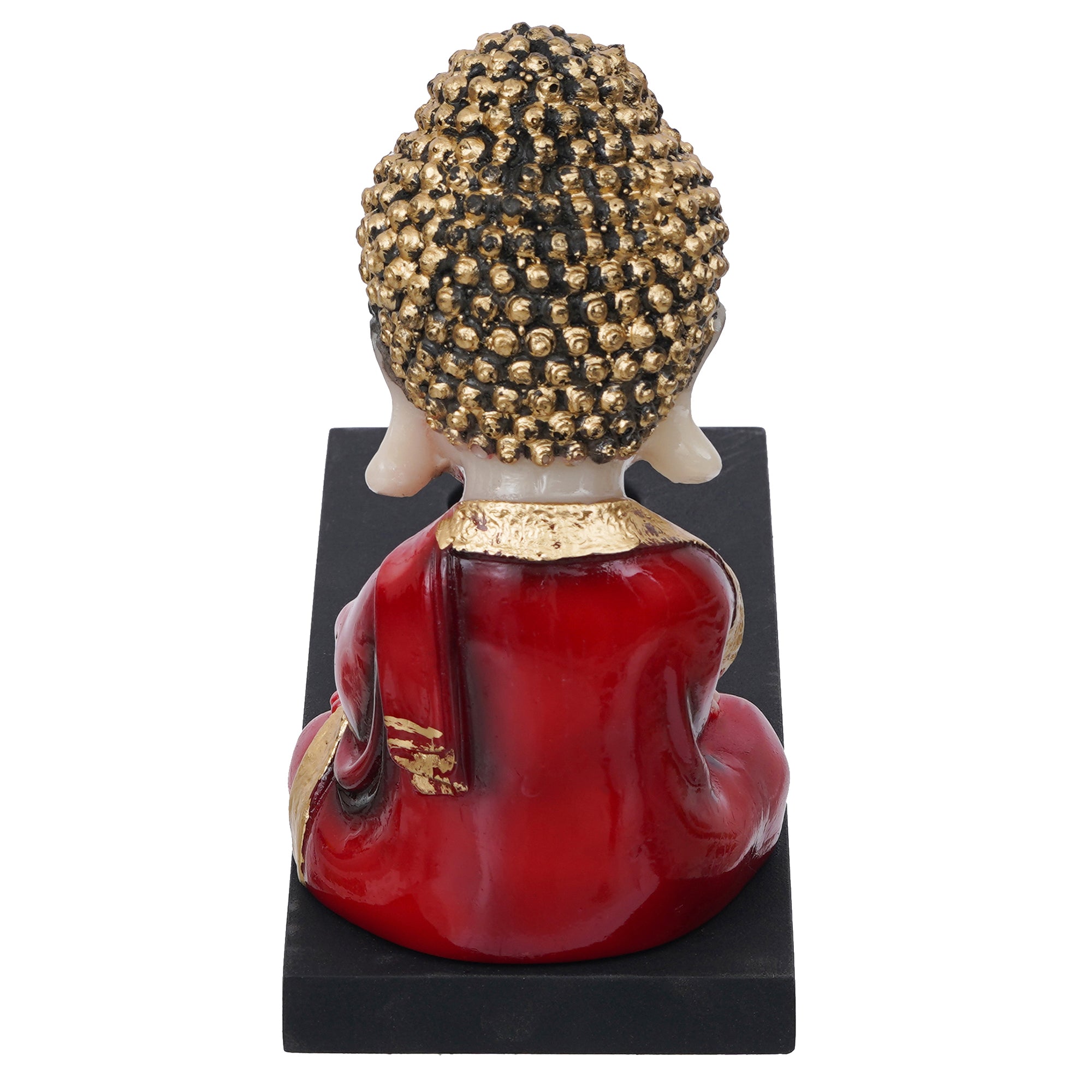 Red, Gold & Black Polyresin Praying Monk Showpiece with Rectangle Wooden Base, Fragranced Petals & Tealight 5