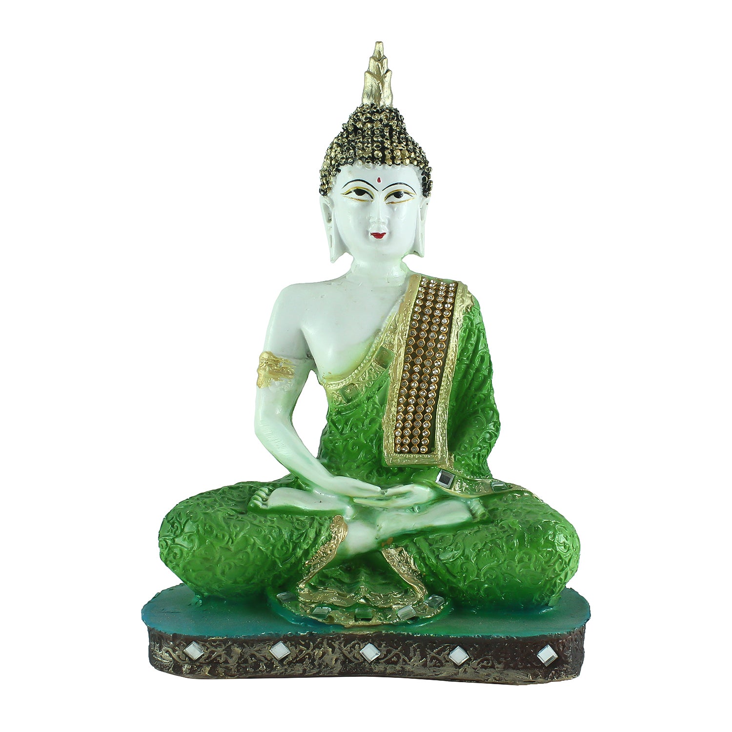 Polyresin Green and White Decorative Meditating Buddha Statue 1