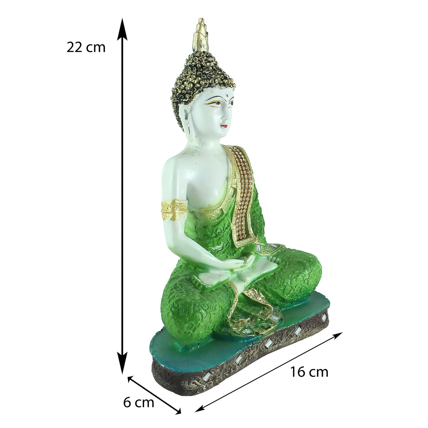 Polyresin Green and White Decorative Meditating Buddha Statue 2