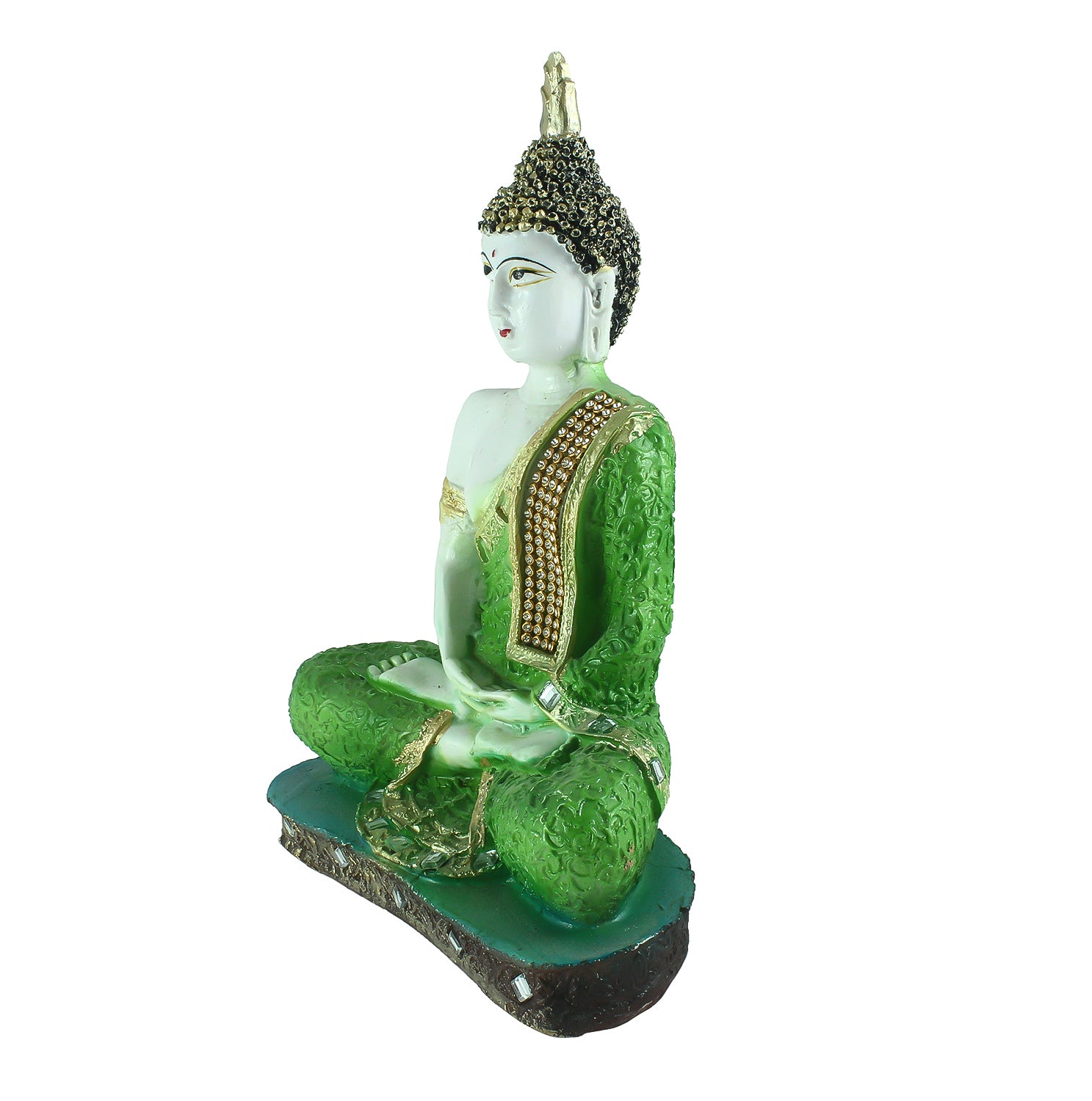 Polyresin Green and White Decorative Meditating Buddha Statue 3