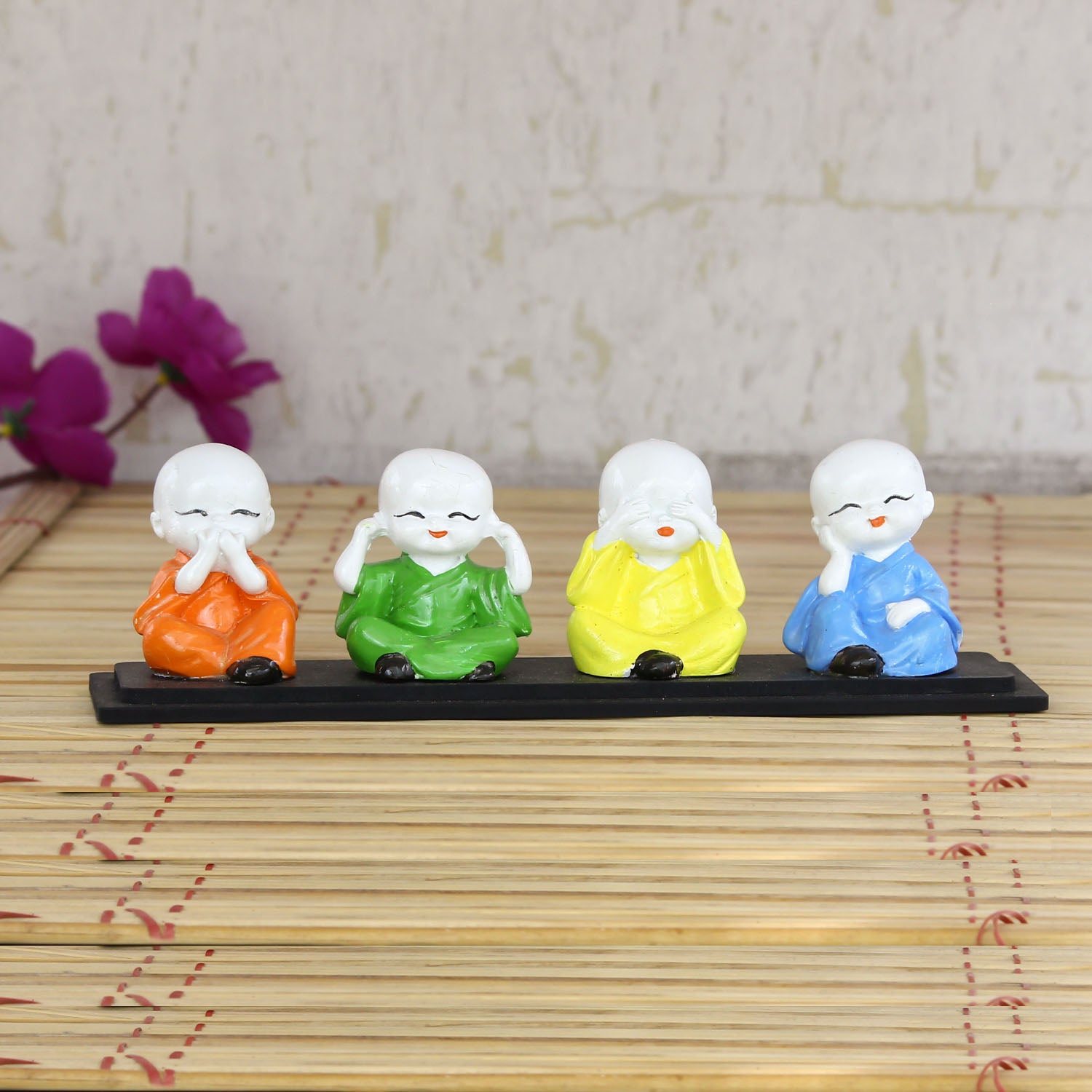 Set of 4 Multi color Monks Polyresin Tealight Holder