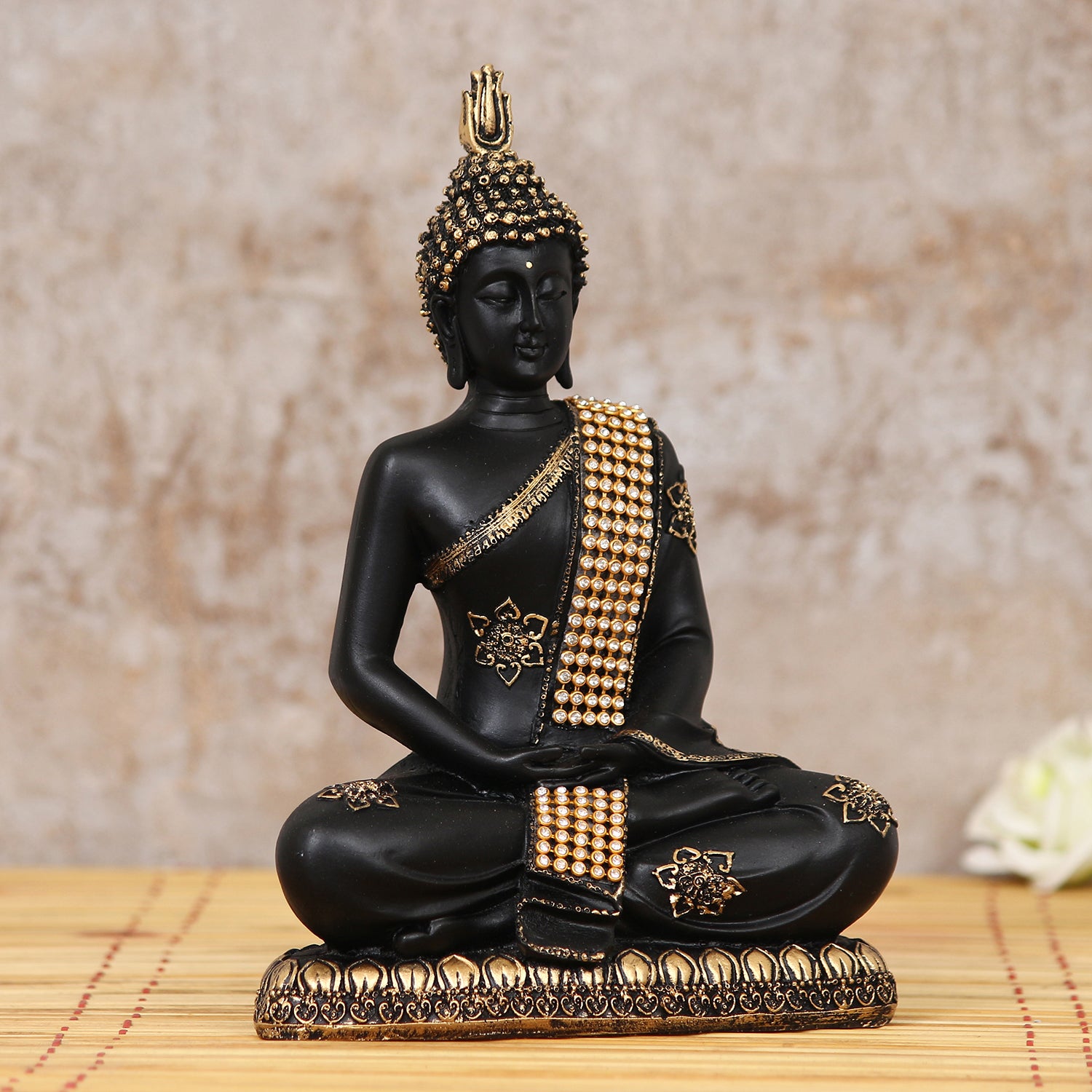 Polyresin Black and Golden Handcrafted Meditating Buddha Statue 1