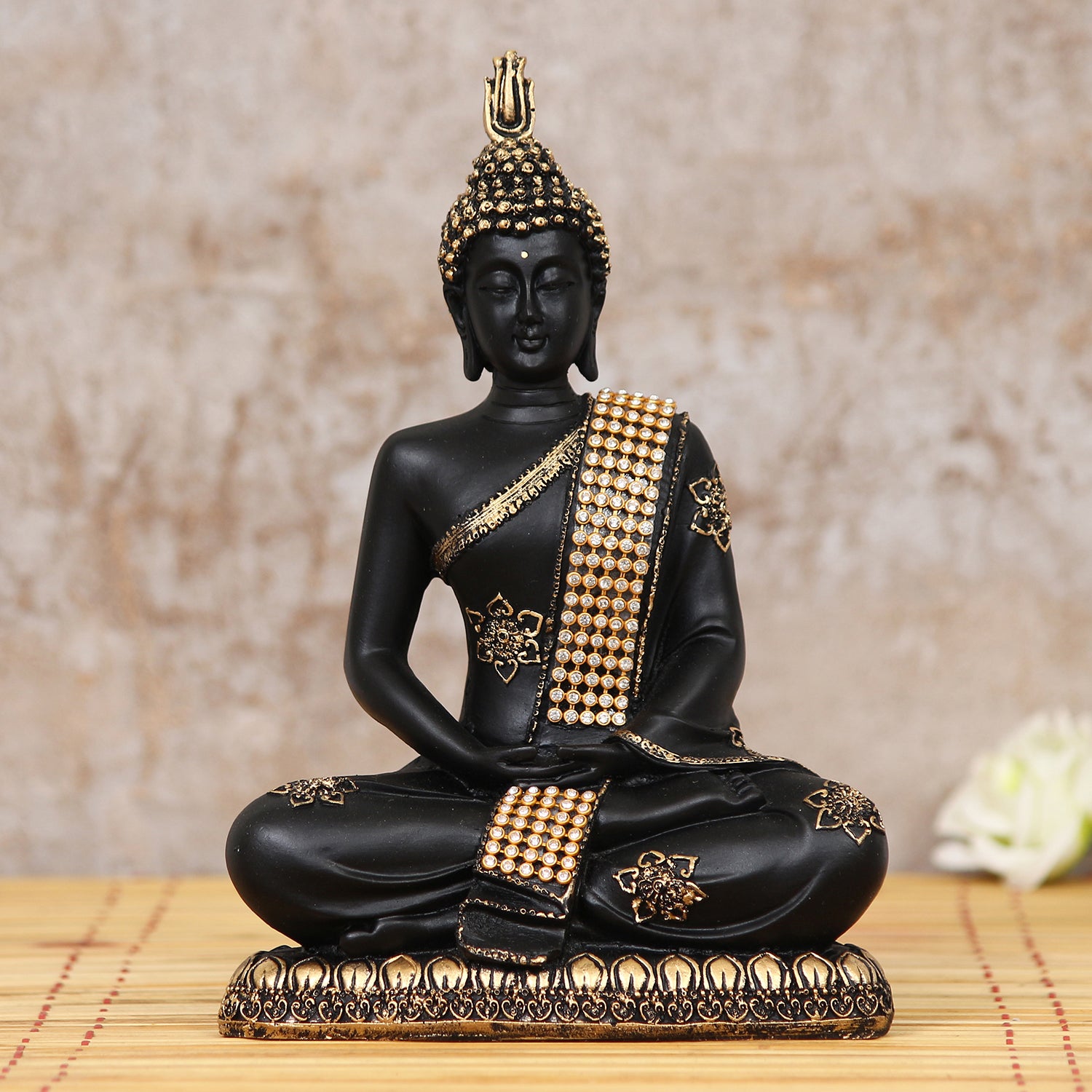 Polyresin Black and Golden Handcrafted Meditating Buddha Statue