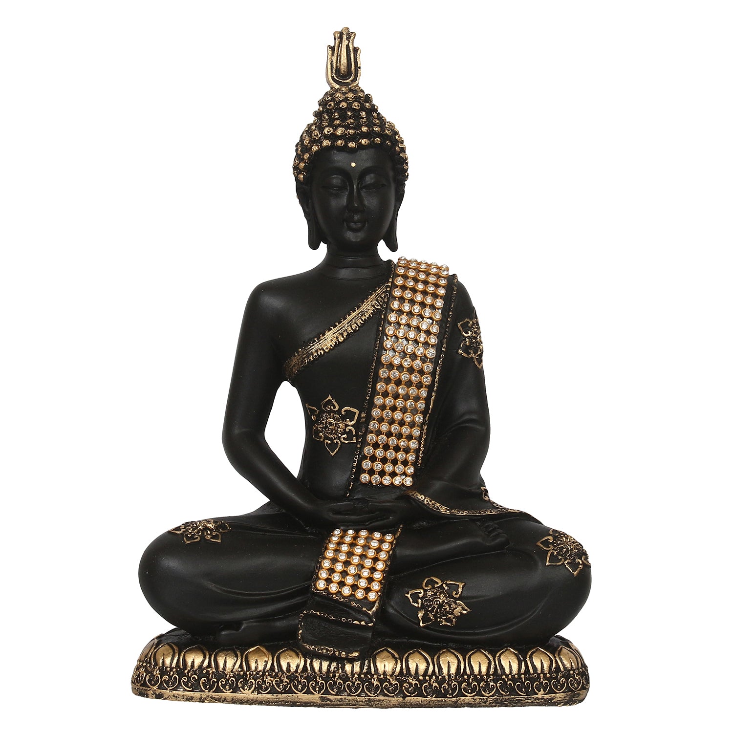 Polyresin Black and Golden Handcrafted Meditating Buddha Statue 2