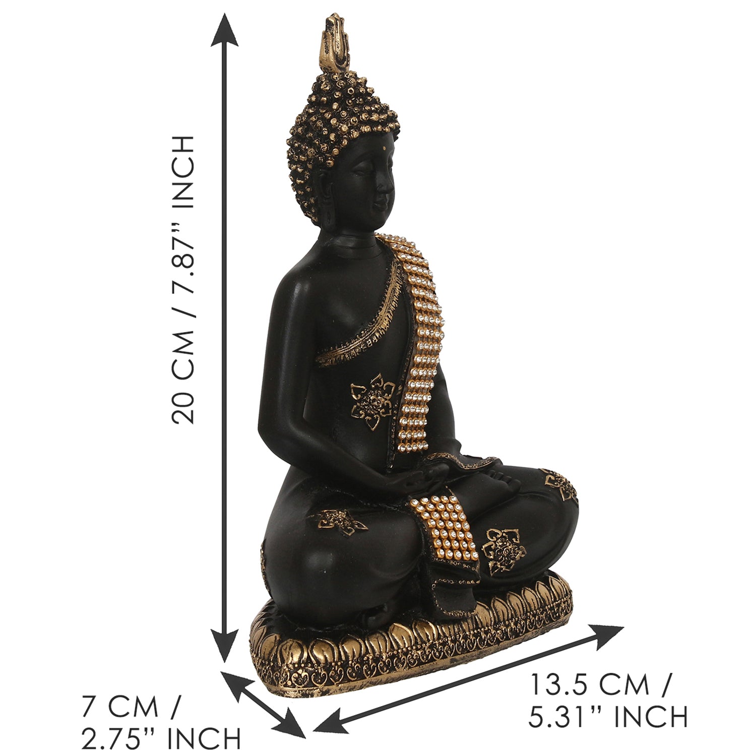 Polyresin Black and Golden Handcrafted Meditating Buddha Statue 3