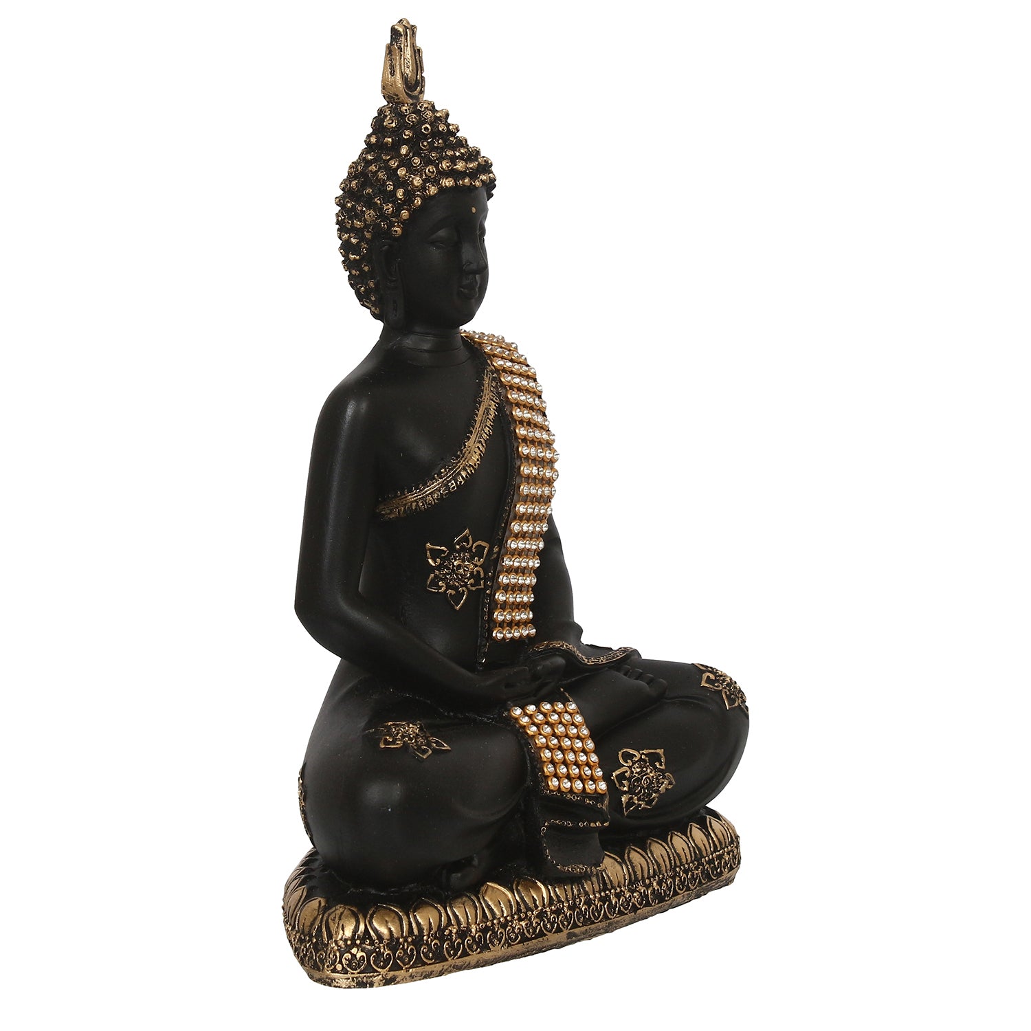 Polyresin Black and Golden Handcrafted Meditating Buddha Statue 4