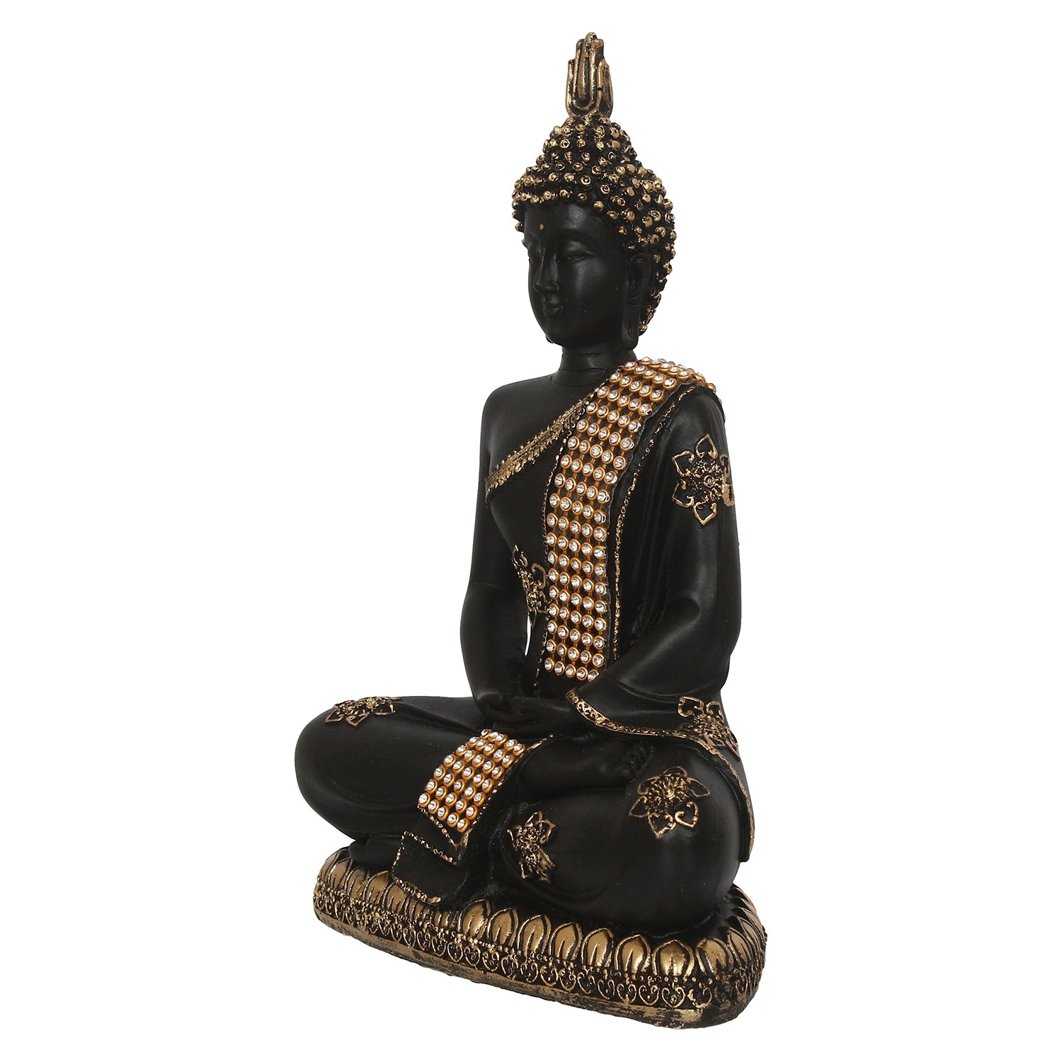 Polyresin Black and Golden Handcrafted Meditating Buddha Statue 5