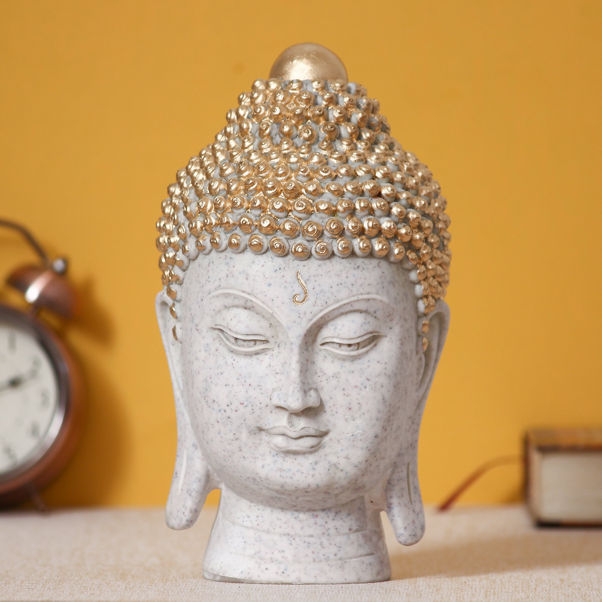 Polyresin Golden and White Meditating Buddha Head Statue 6