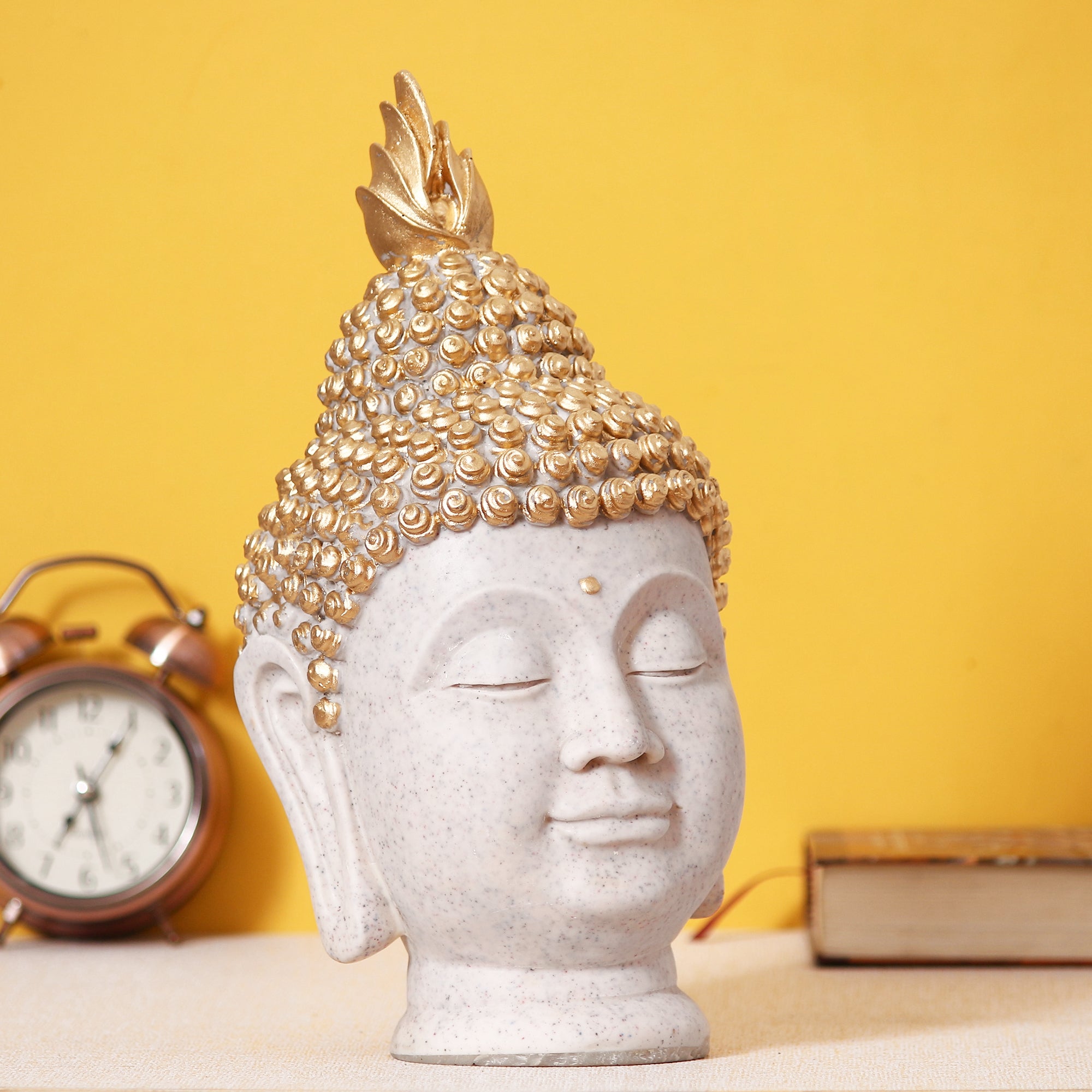 Polyresin Gold and White Meditating Buddha Head Statue