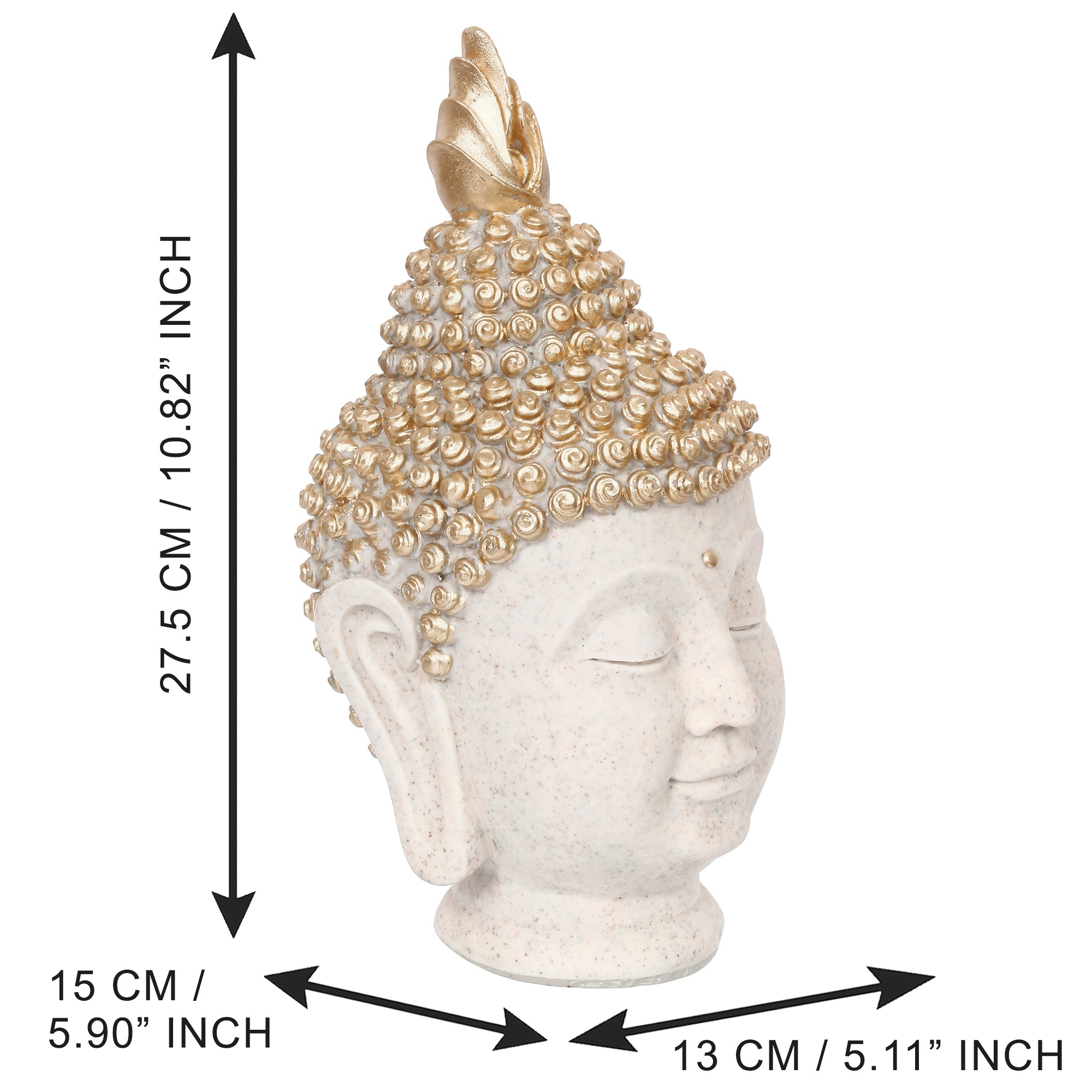 Polyresin Gold and White Meditating Buddha Head Statue 2