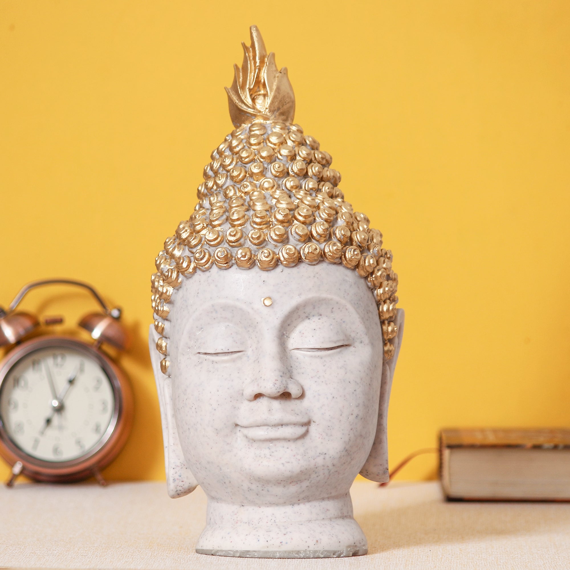 Polyresin Gold and White Meditating Buddha Head Statue 6