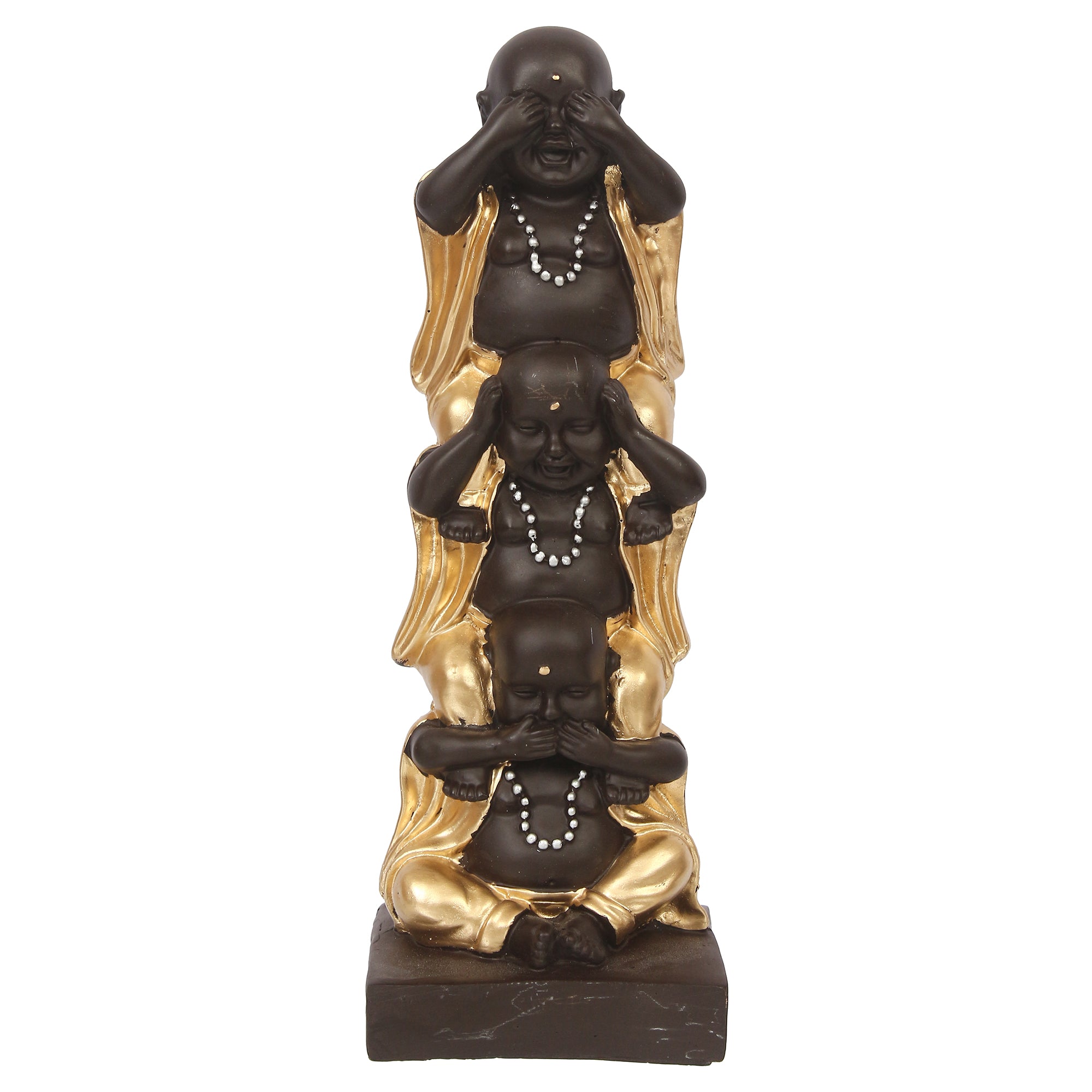 Polyresin Black and Golden Set of 3 Laughing Buddha Statue Standing on each other Decorative Showpiece 1