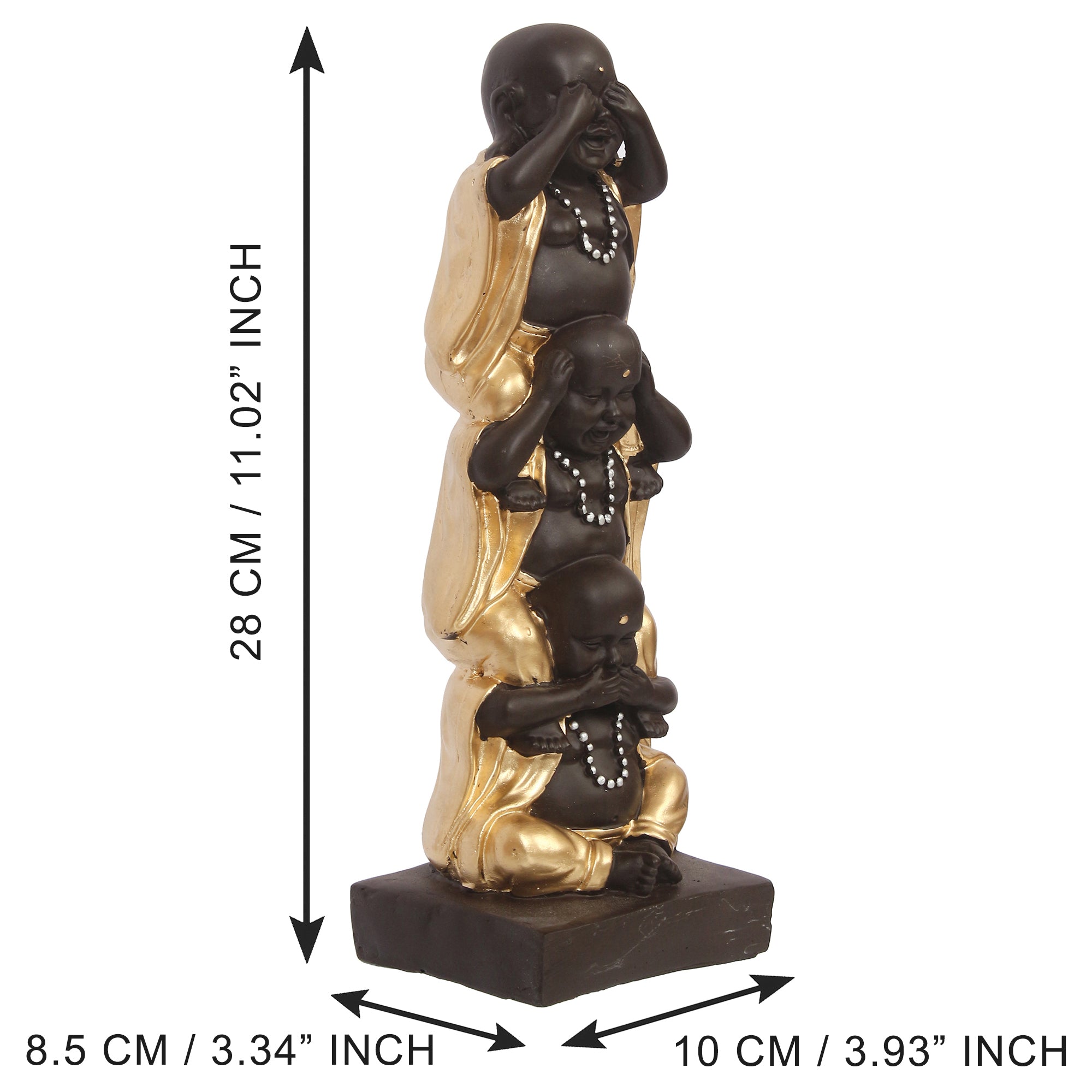 Polyresin Black and Golden Set of 3 Laughing Buddha Statue Standing on each other Decorative Showpiece 2