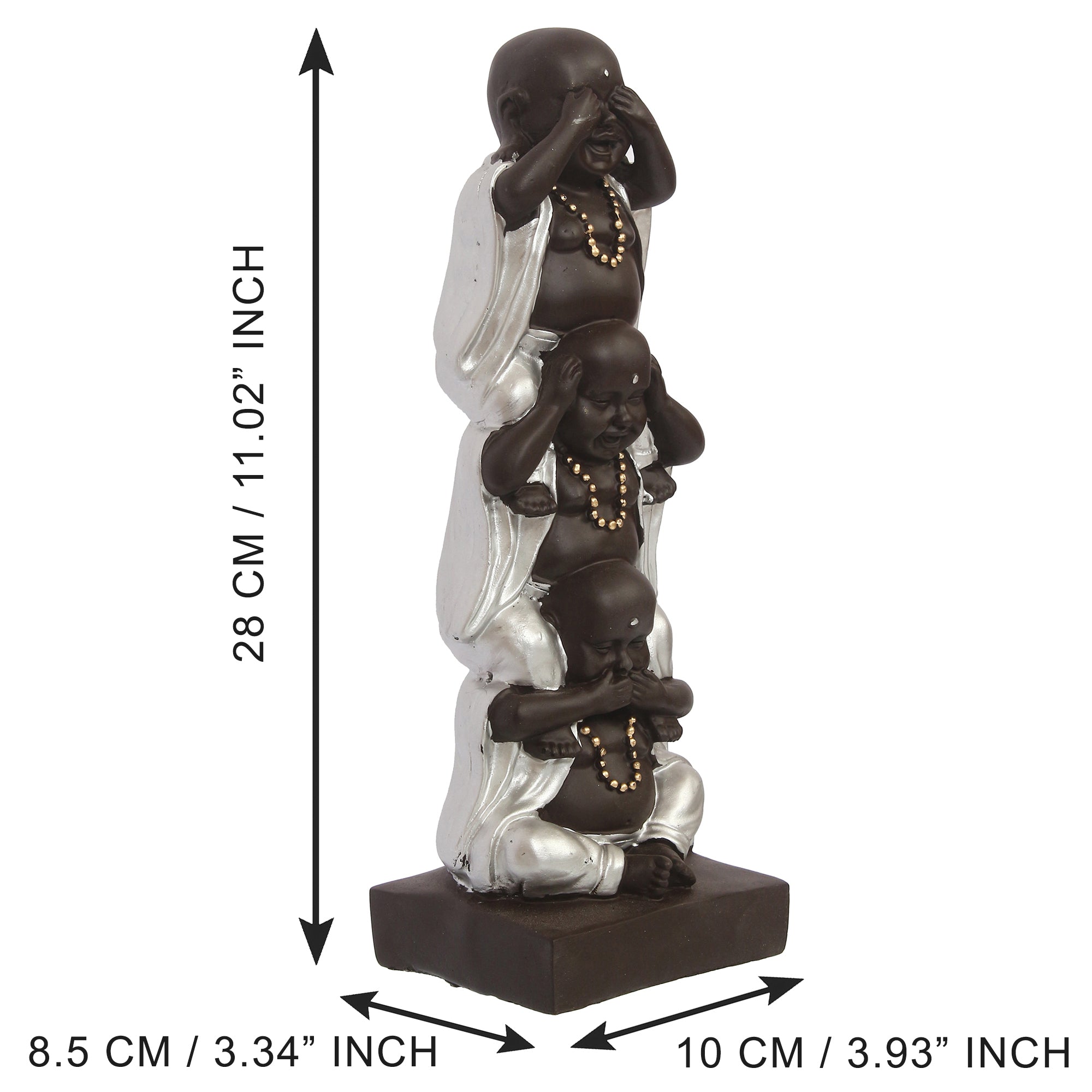 Polyresin Silver and Black Set of 3 Laughing Buddha Idol Standing on each other Decorative Showpiece 2