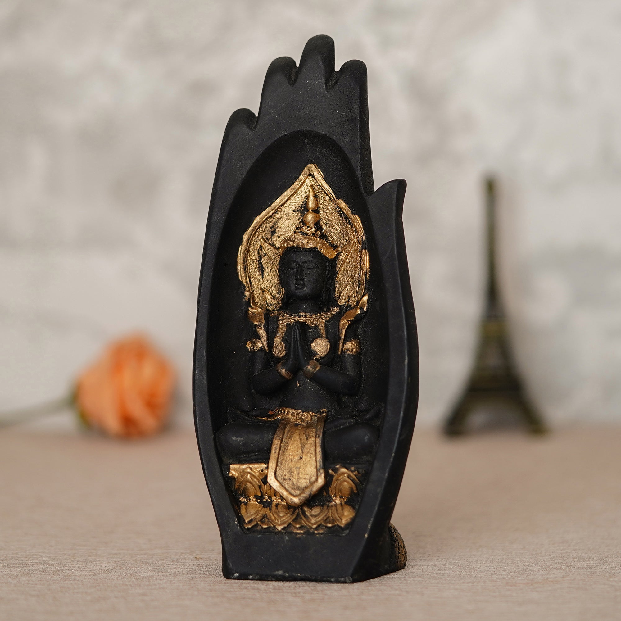 Golden Handcrafted Engraved Palm Buddha Decorative Showpiece 1