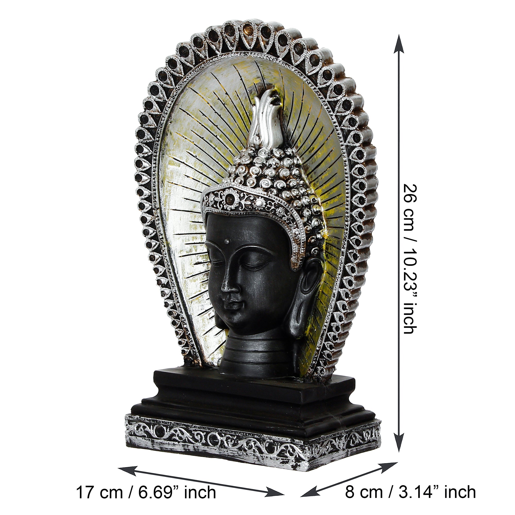 Elegant Silver & Black Polyresin Lord Buddha Head Statue With Back Cover 3
