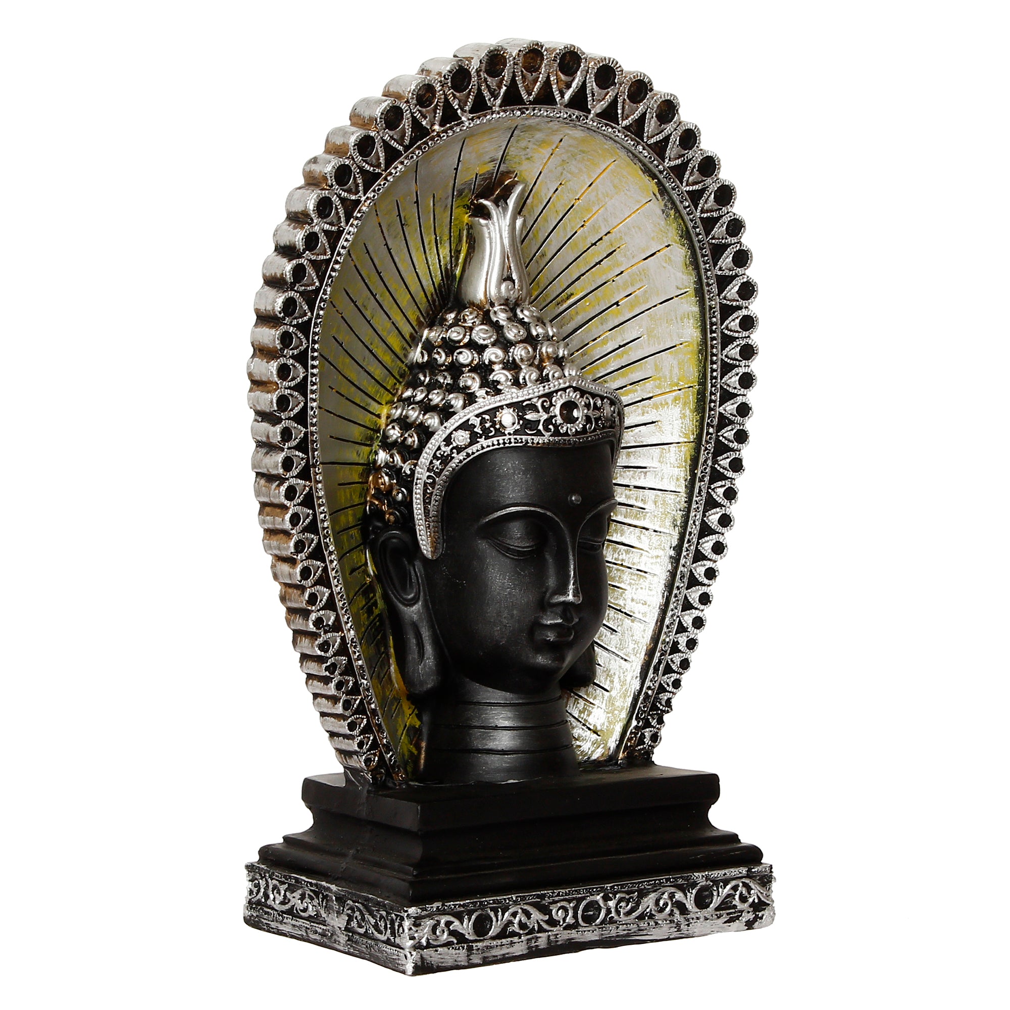 Elegant Silver & Black Polyresin Lord Buddha Head Statue With Back Cover 5