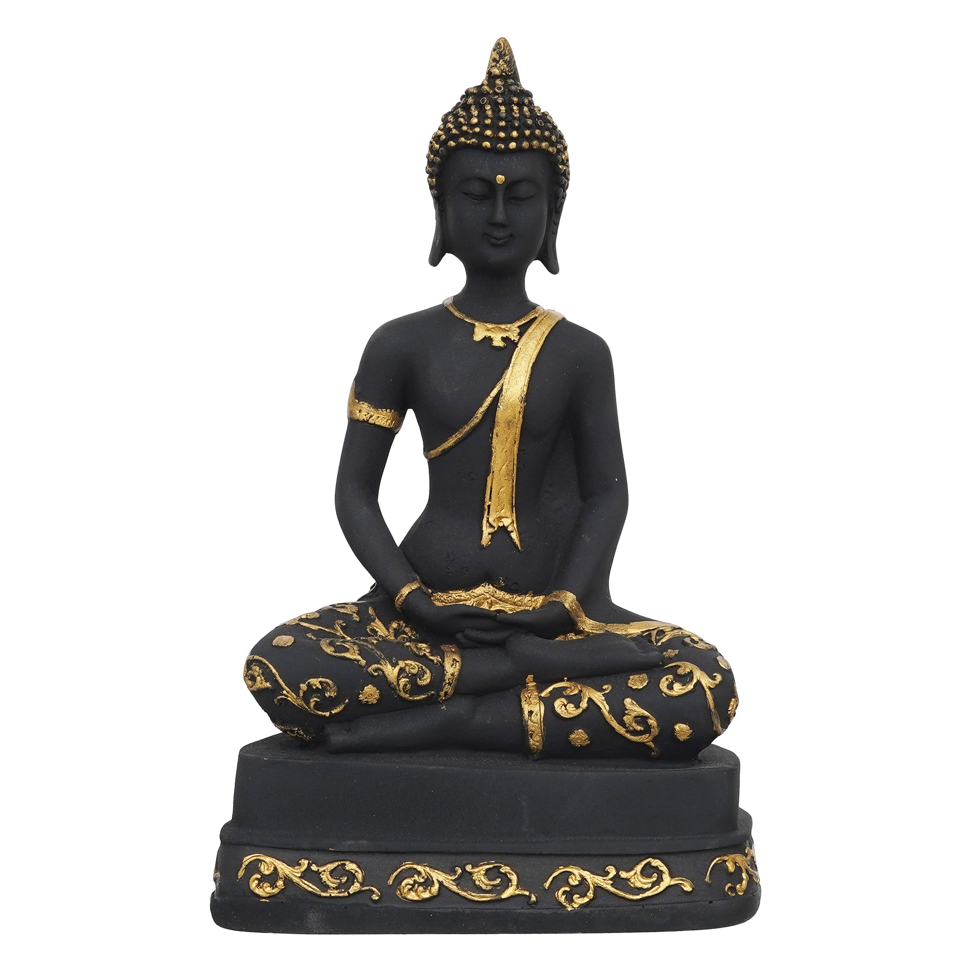 eCraftIndia Black & Golden Polyresin Handcrafted Meditating Buddha Statue 2