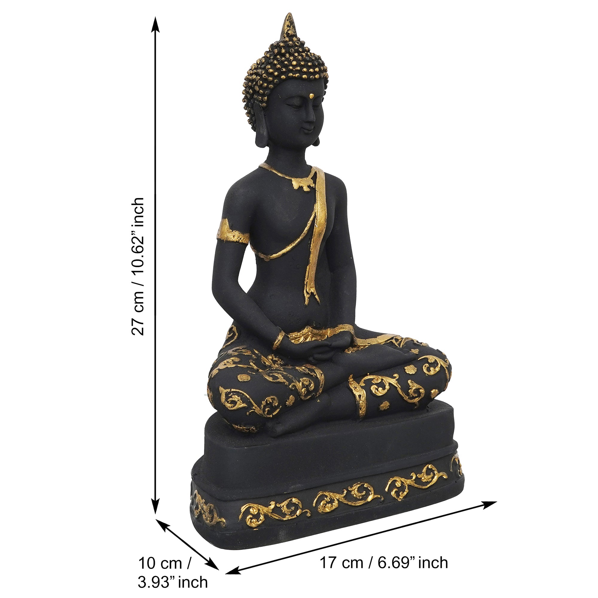 eCraftIndia Black & Golden Polyresin Handcrafted Meditating Buddha Statue 3