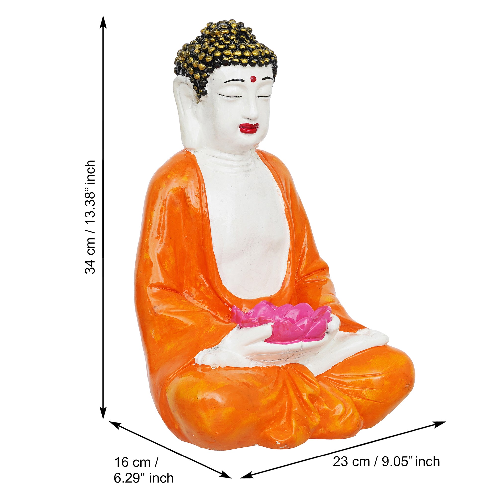 eCraftIndia Orange, White, and Pink Polyresin Handcrafted Meditating Buddha Idol with Lotus Flower in Hands Tea Light Holder 3