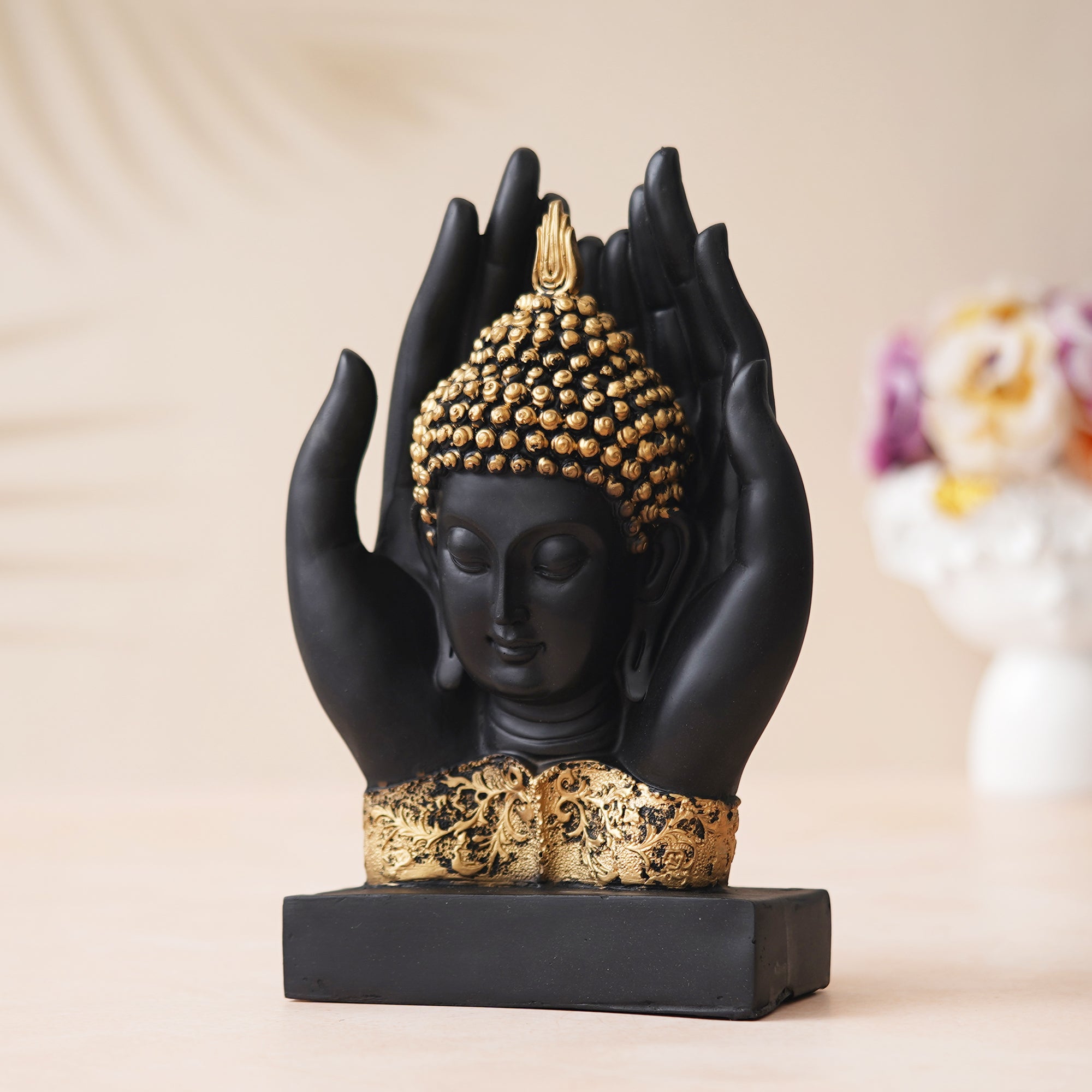eCraftIndia Blank Golden Polyresin Handcrafted Palm Buddha Statue 1