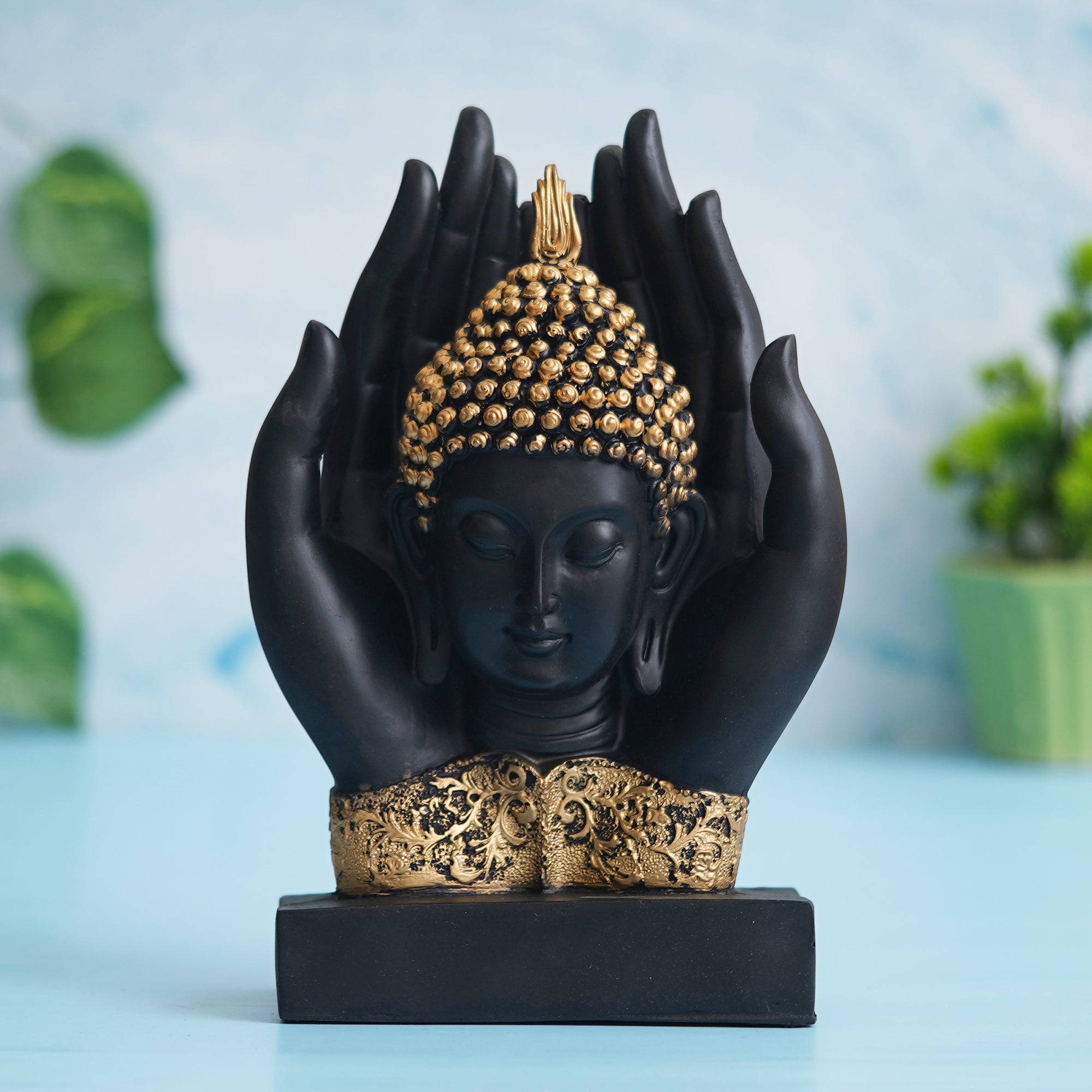 eCraftIndia Blank Golden Polyresin Handcrafted Palm Buddha Statue 4