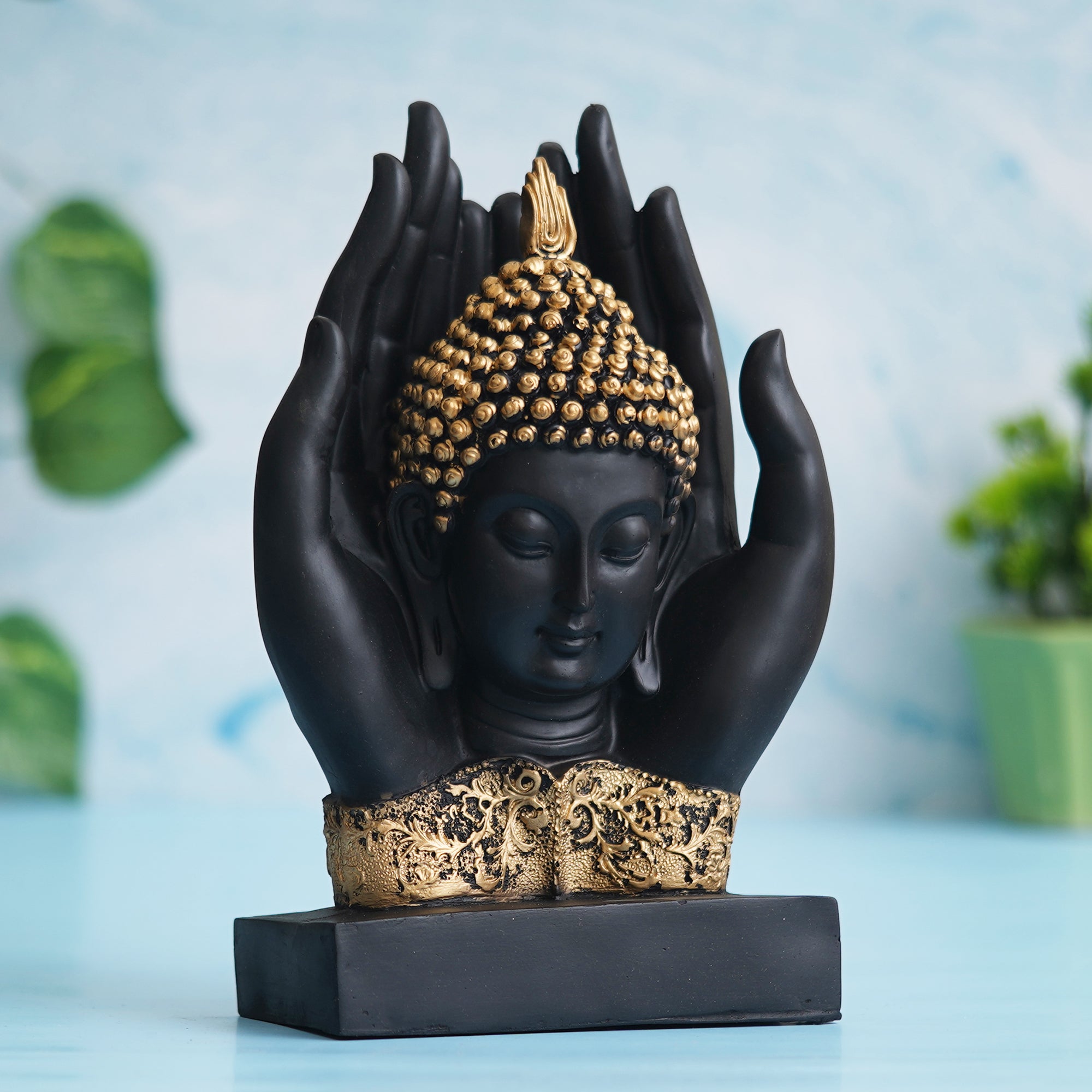 eCraftIndia Blank Golden Polyresin Handcrafted Palm Buddha Statue 5