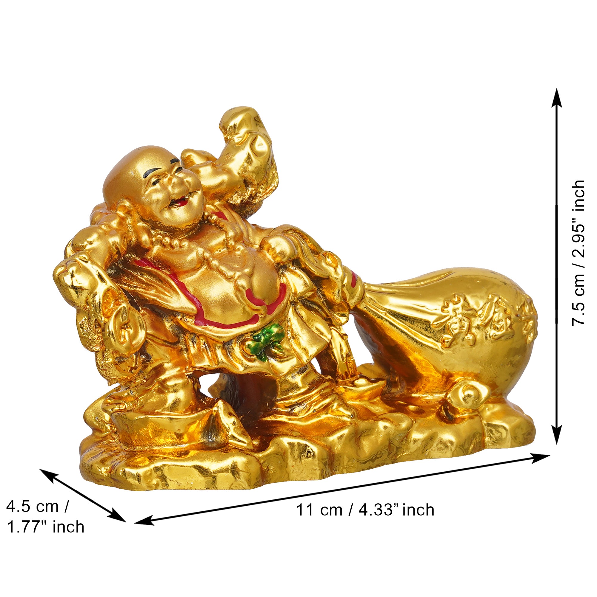 eCraftIndia Golden Polyresin Feng Shui Laughing Buddha Idol with Money Bag For Wealth And Good Luck 3