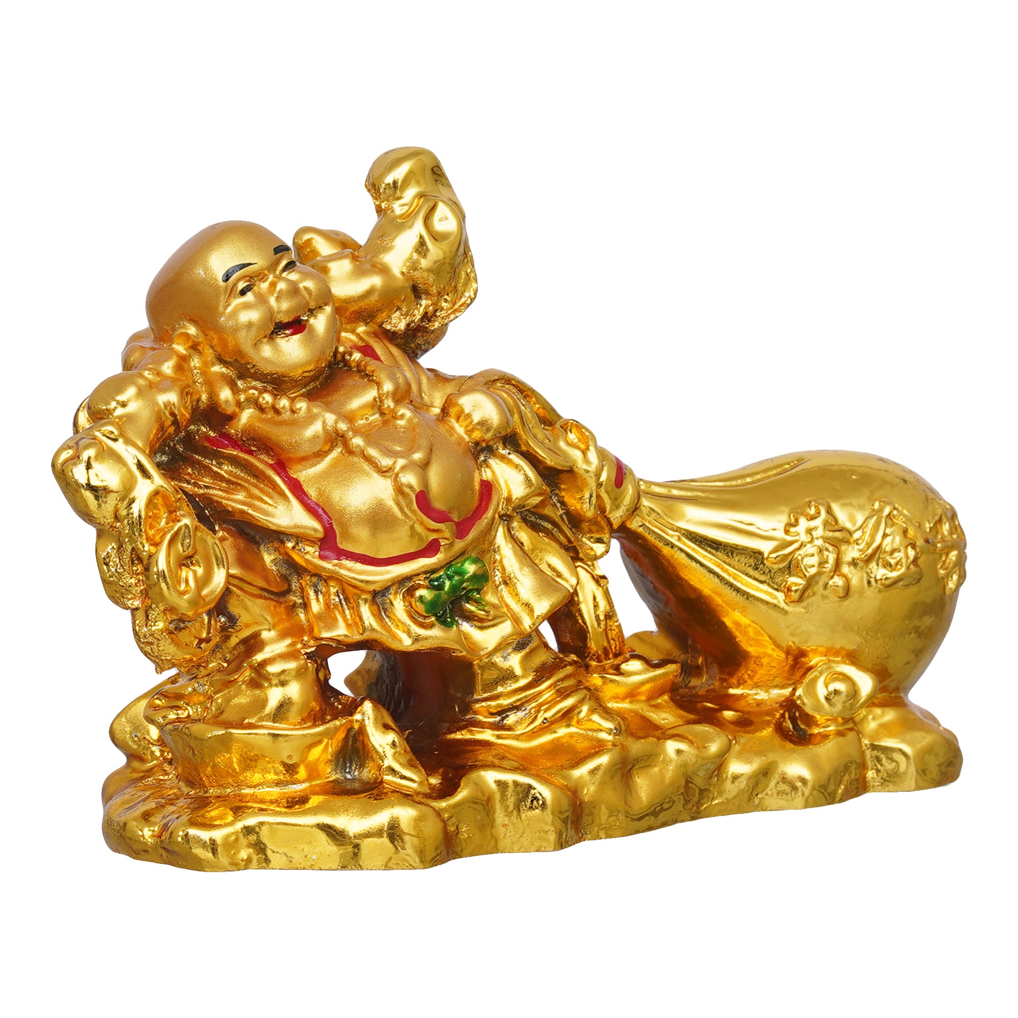 eCraftIndia Golden Polyresin Feng Shui Laughing Buddha Idol with Money Bag For Wealth And Good Luck 6