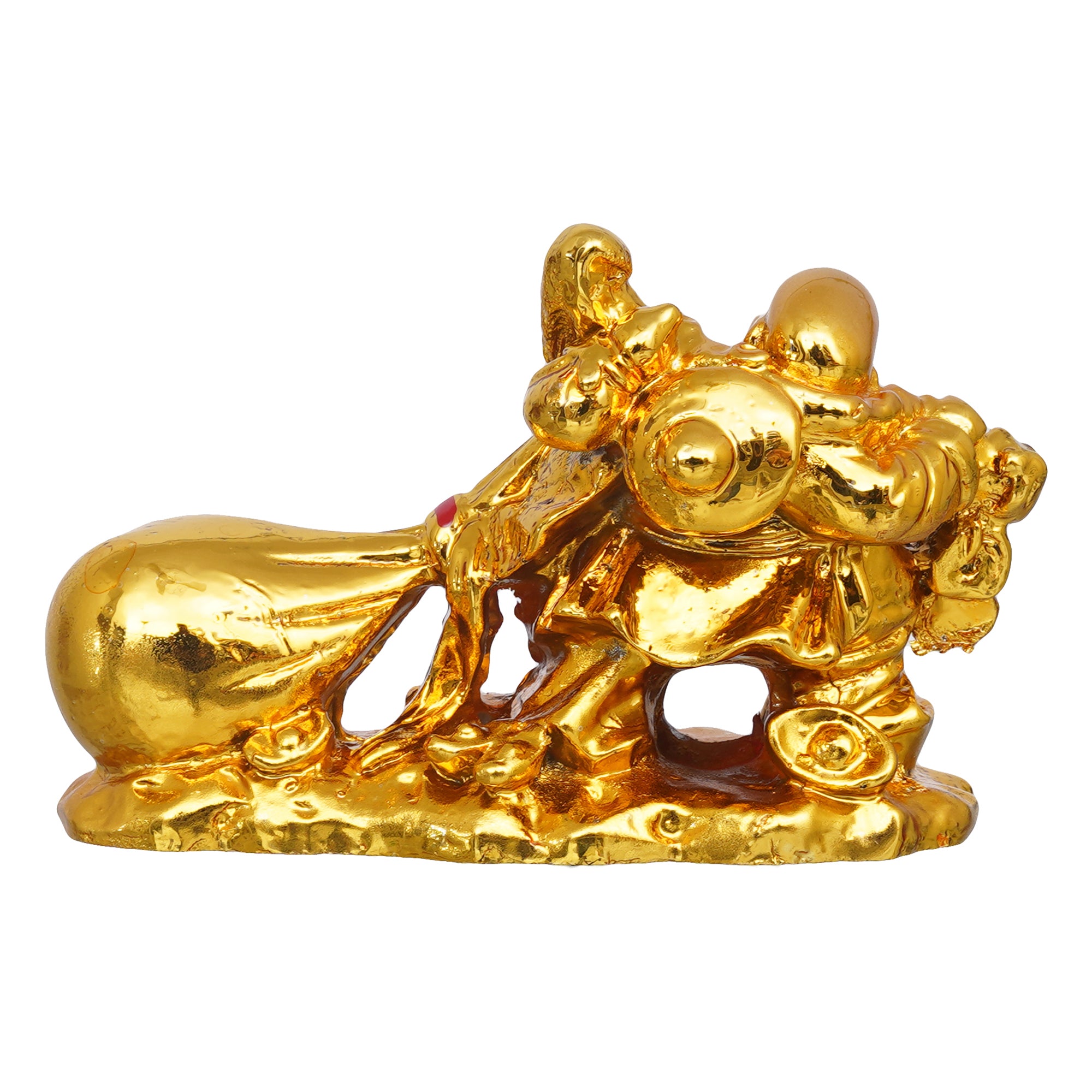 eCraftIndia Golden Polyresin Feng Shui Laughing Buddha Idol with Money Bag For Wealth And Good Luck 8