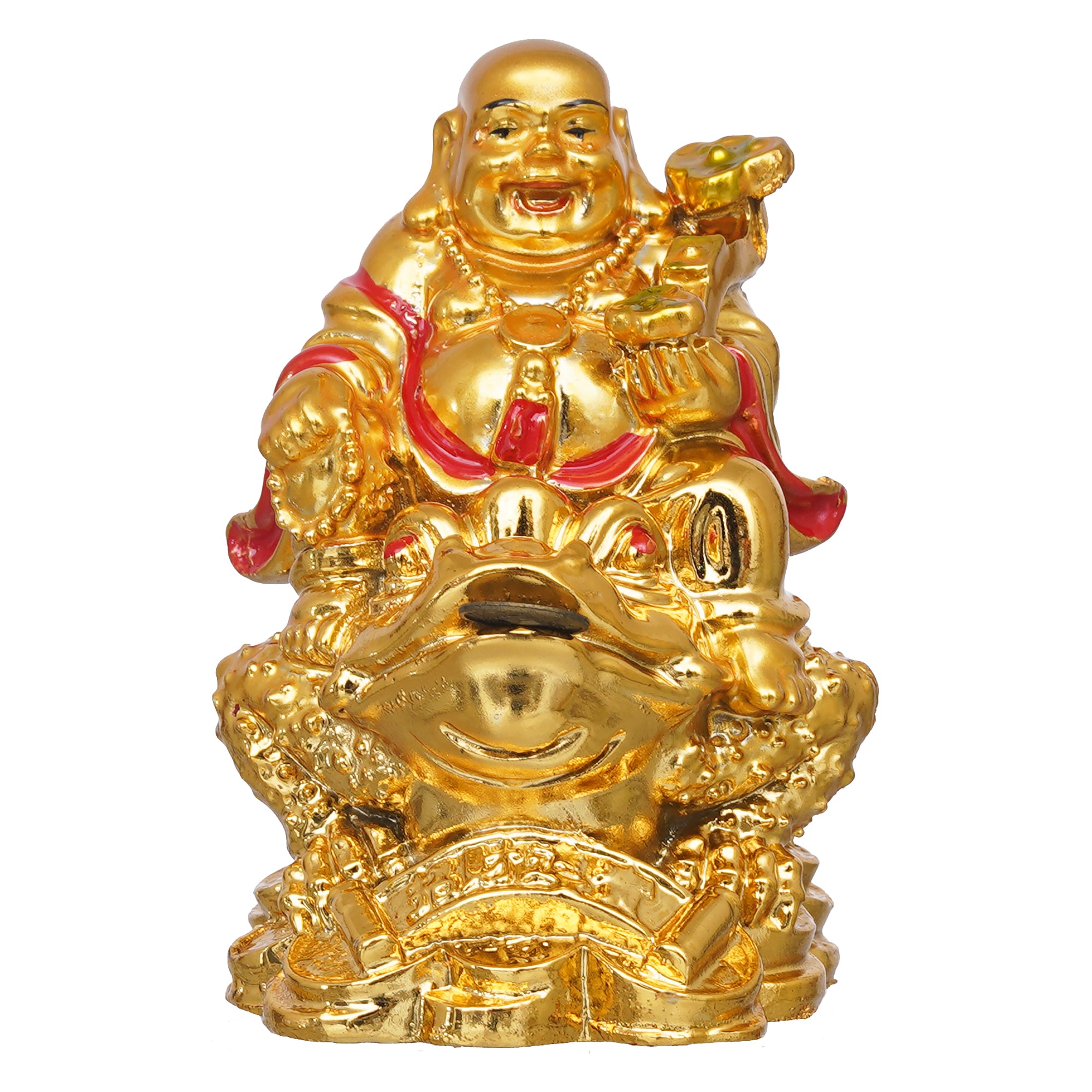 eCraftIndia Golden Polyresin Feng Shui Laughing Buddha Statue Sitting on Frog 2