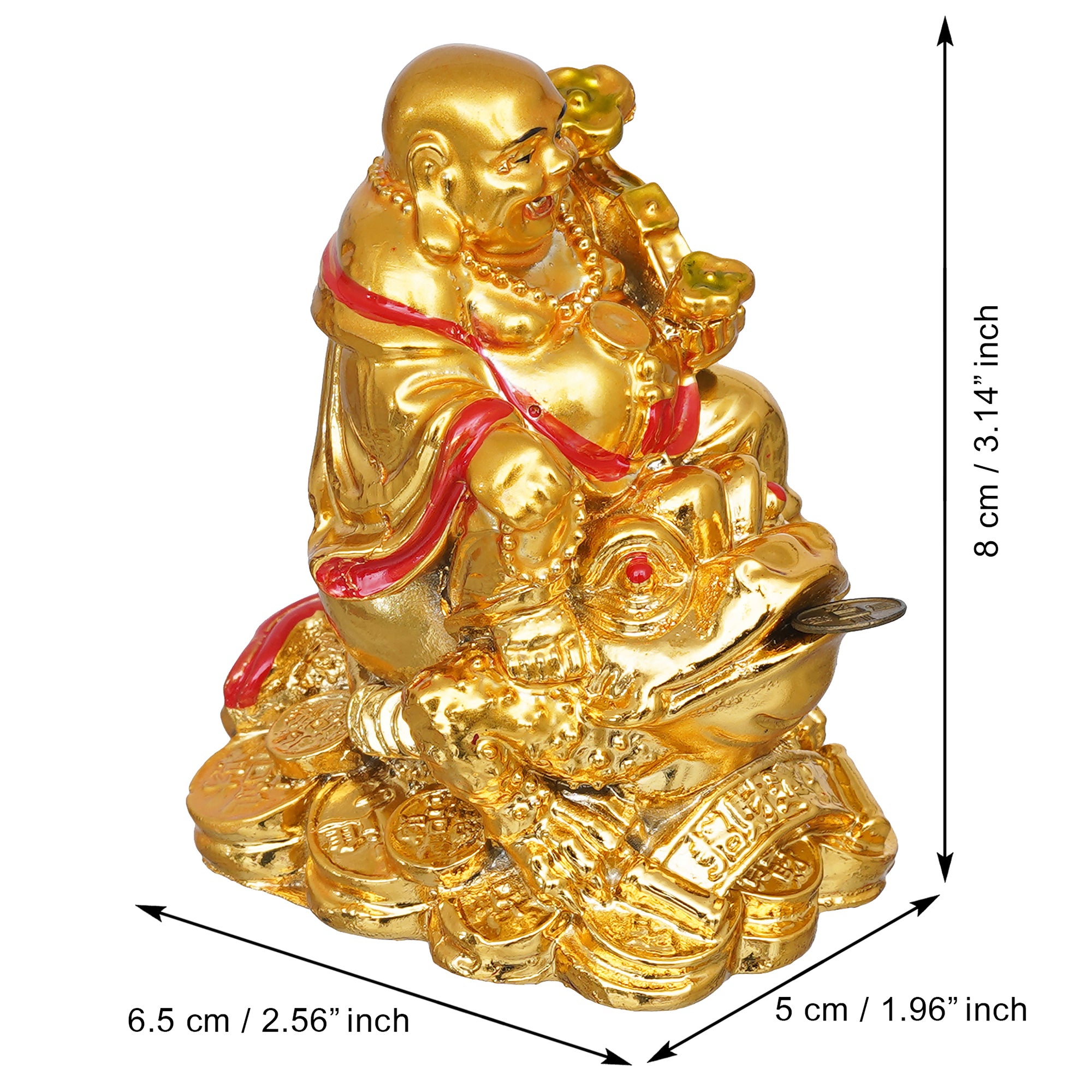 eCraftIndia Golden Polyresin Feng Shui Laughing Buddha Statue Sitting on Frog 3