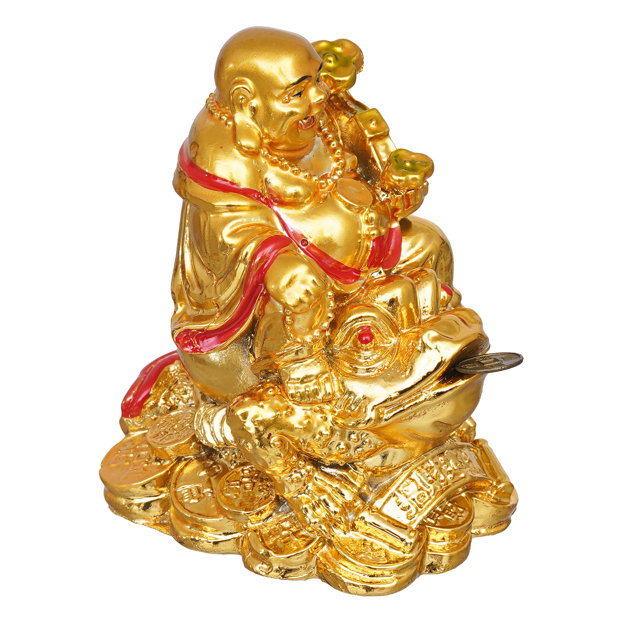 eCraftIndia Golden Polyresin Feng Shui Laughing Buddha Statue Sitting on Frog 6