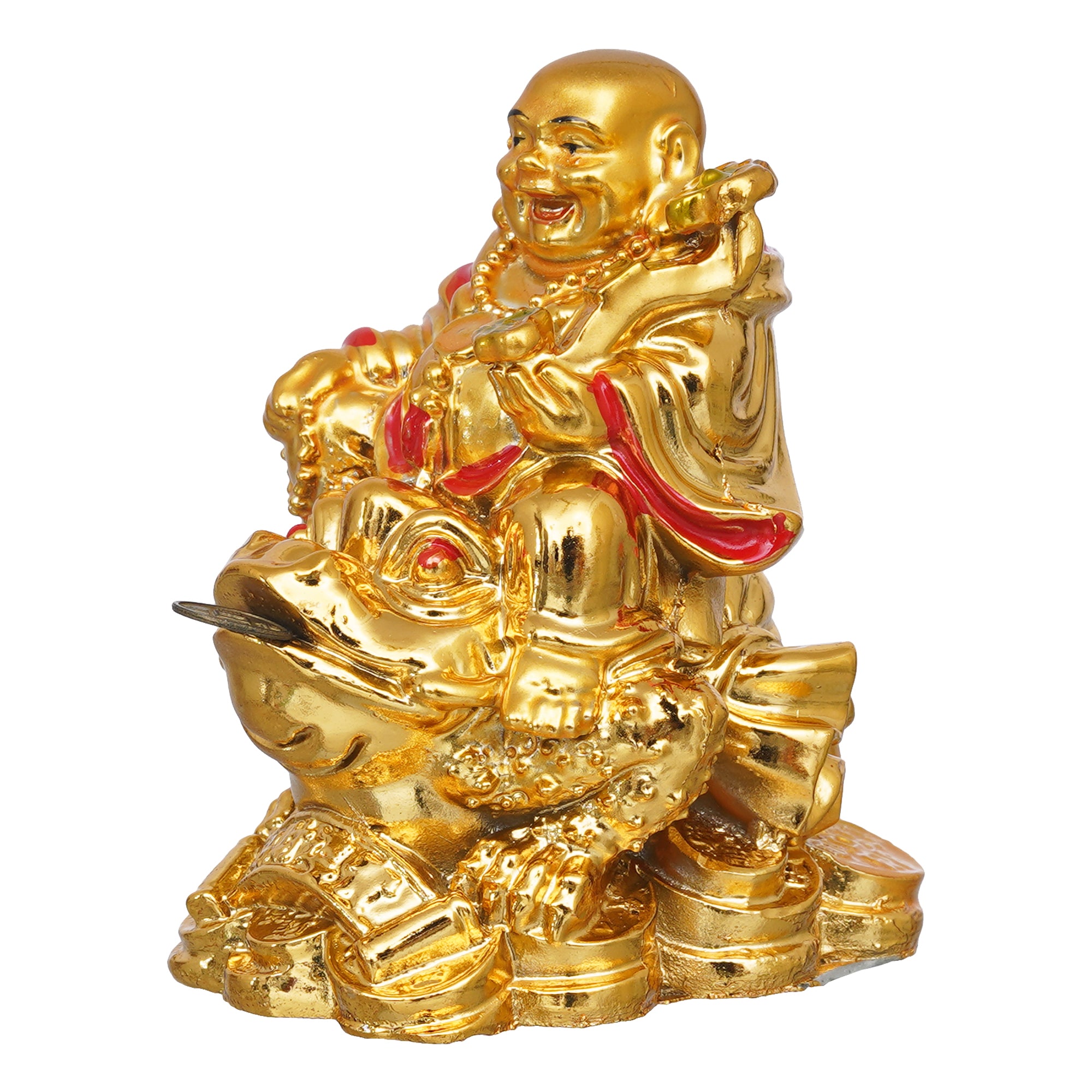 eCraftIndia Golden Polyresin Feng Shui Laughing Buddha Statue Sitting on Frog 7