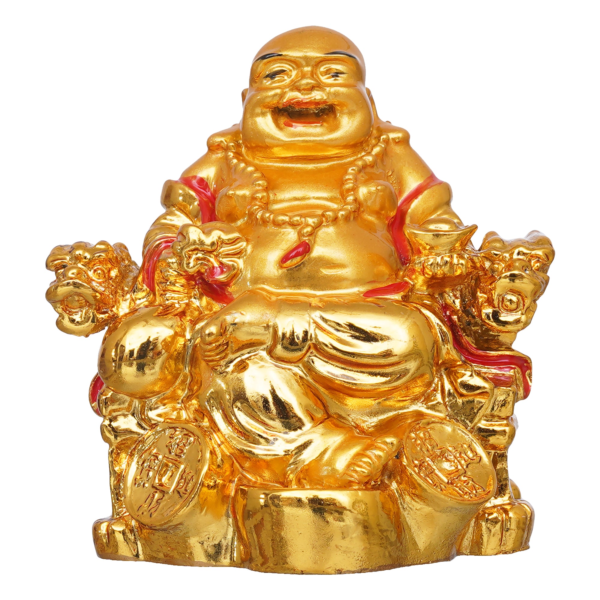 eCraftIndia Golden Polyresin Feng Shui Laughing Buddha Statue Sitting on Chair 2
