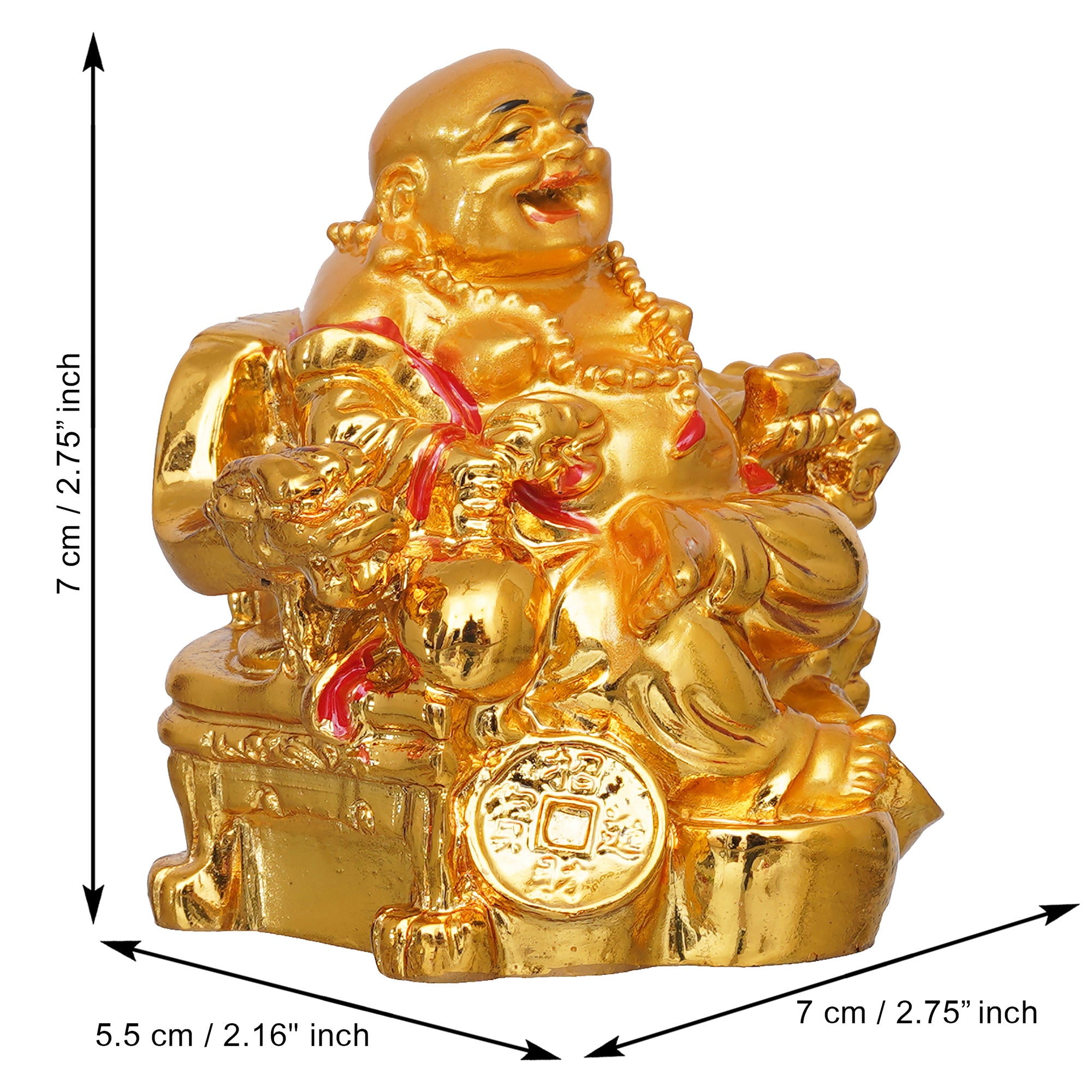 eCraftIndia Golden Polyresin Feng Shui Laughing Buddha Statue Sitting on Chair 3