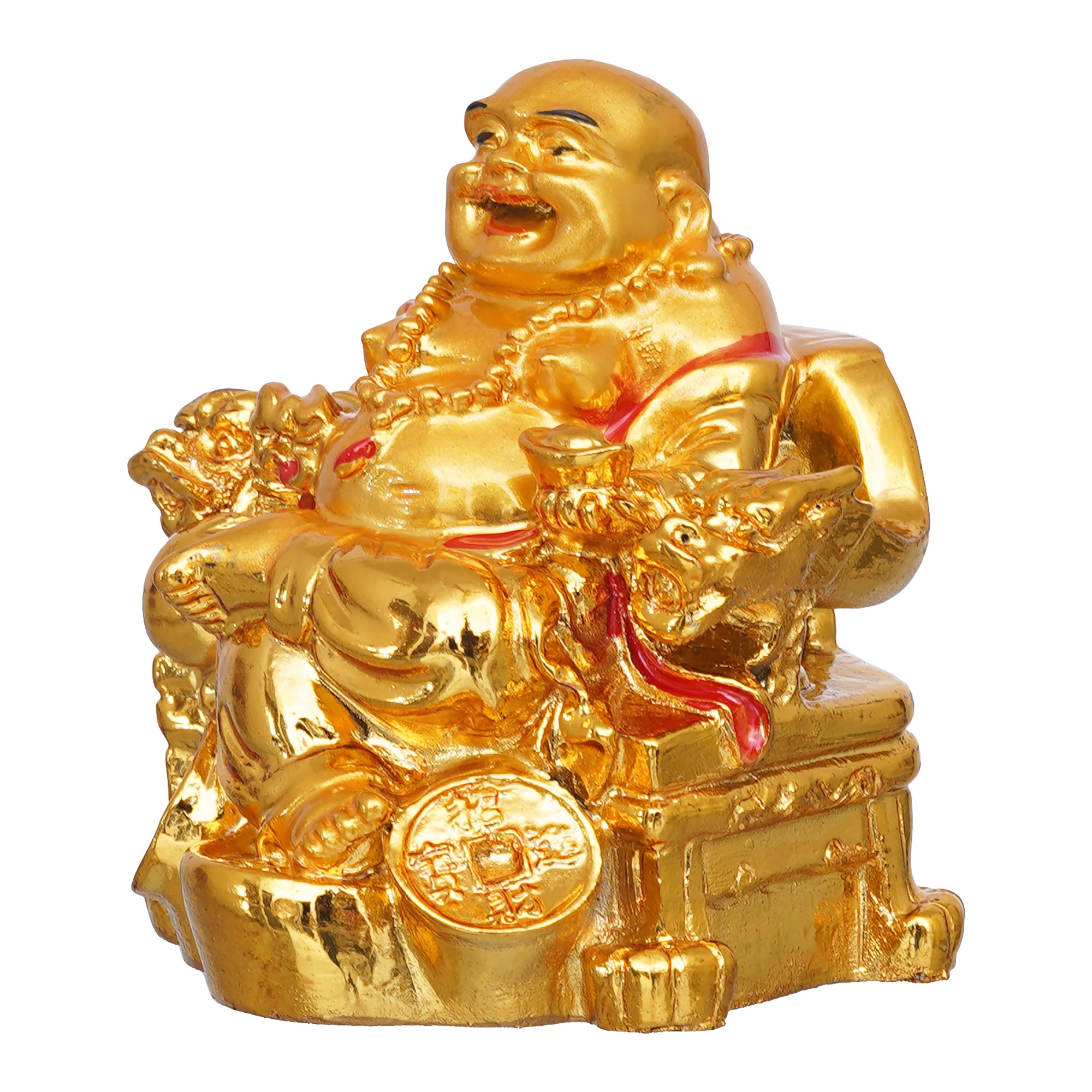eCraftIndia Golden Polyresin Feng Shui Laughing Buddha Statue Sitting on Chair 6